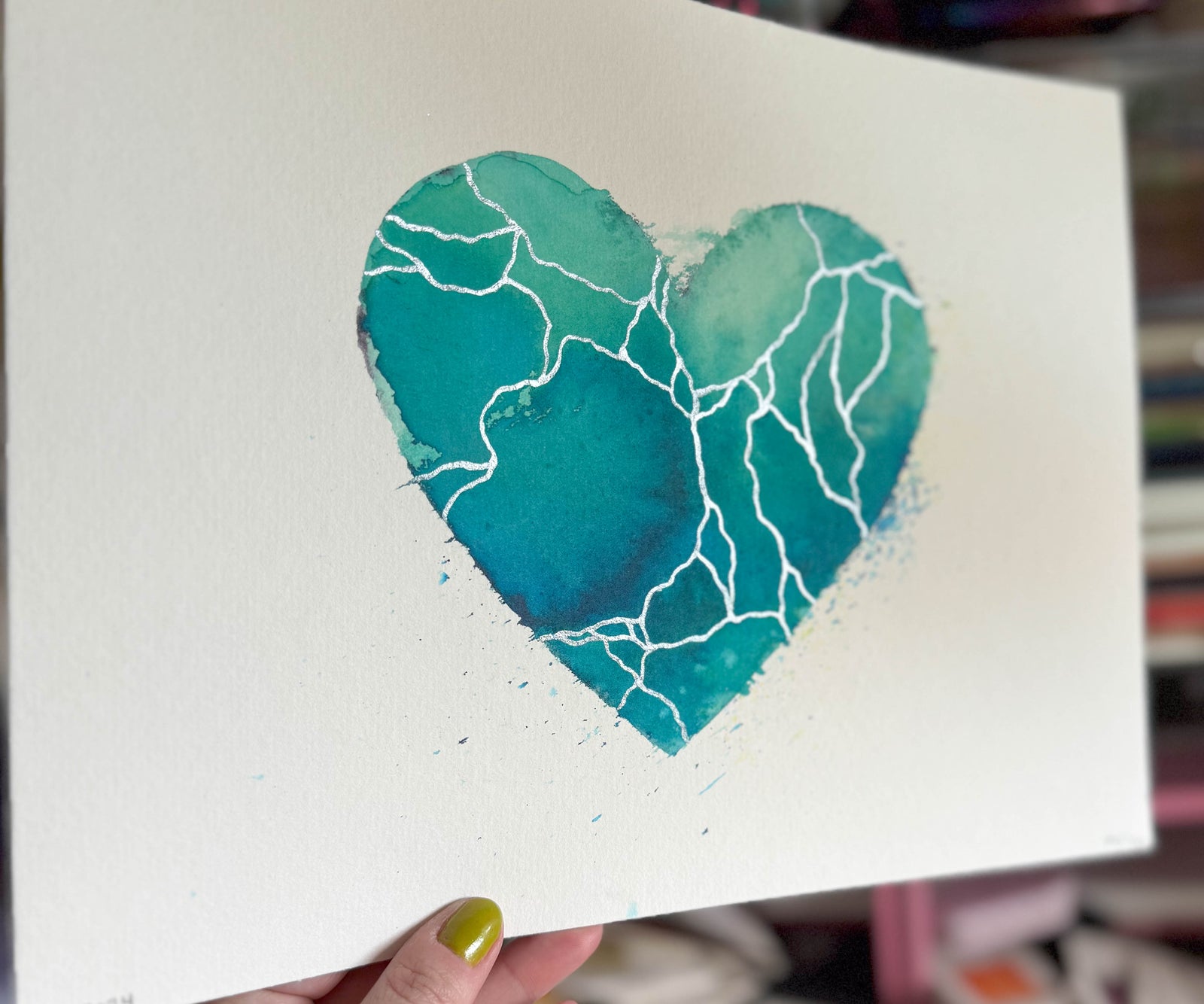 Love Song - Original Painting #74 - 9x12 Teal/Silver