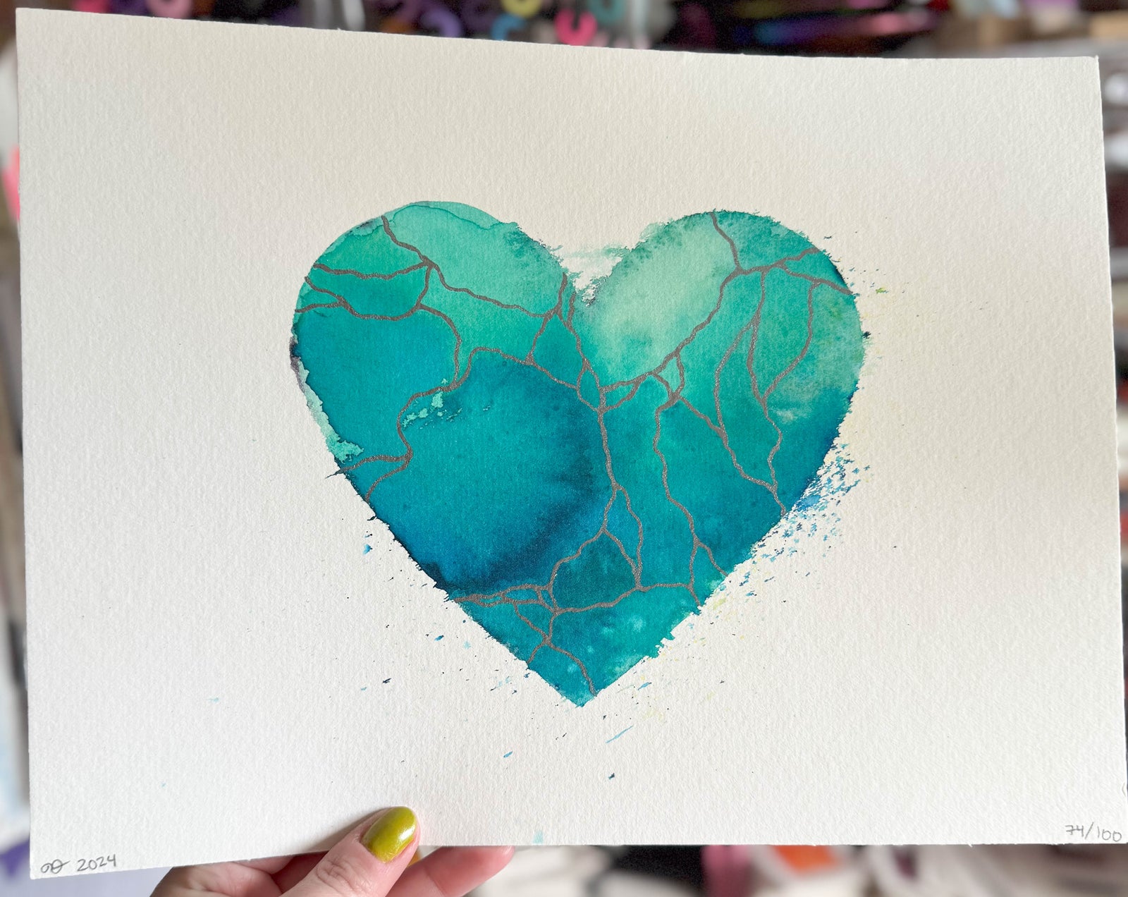 Love Song - Original Painting #74 - 9x12 Teal/Silver