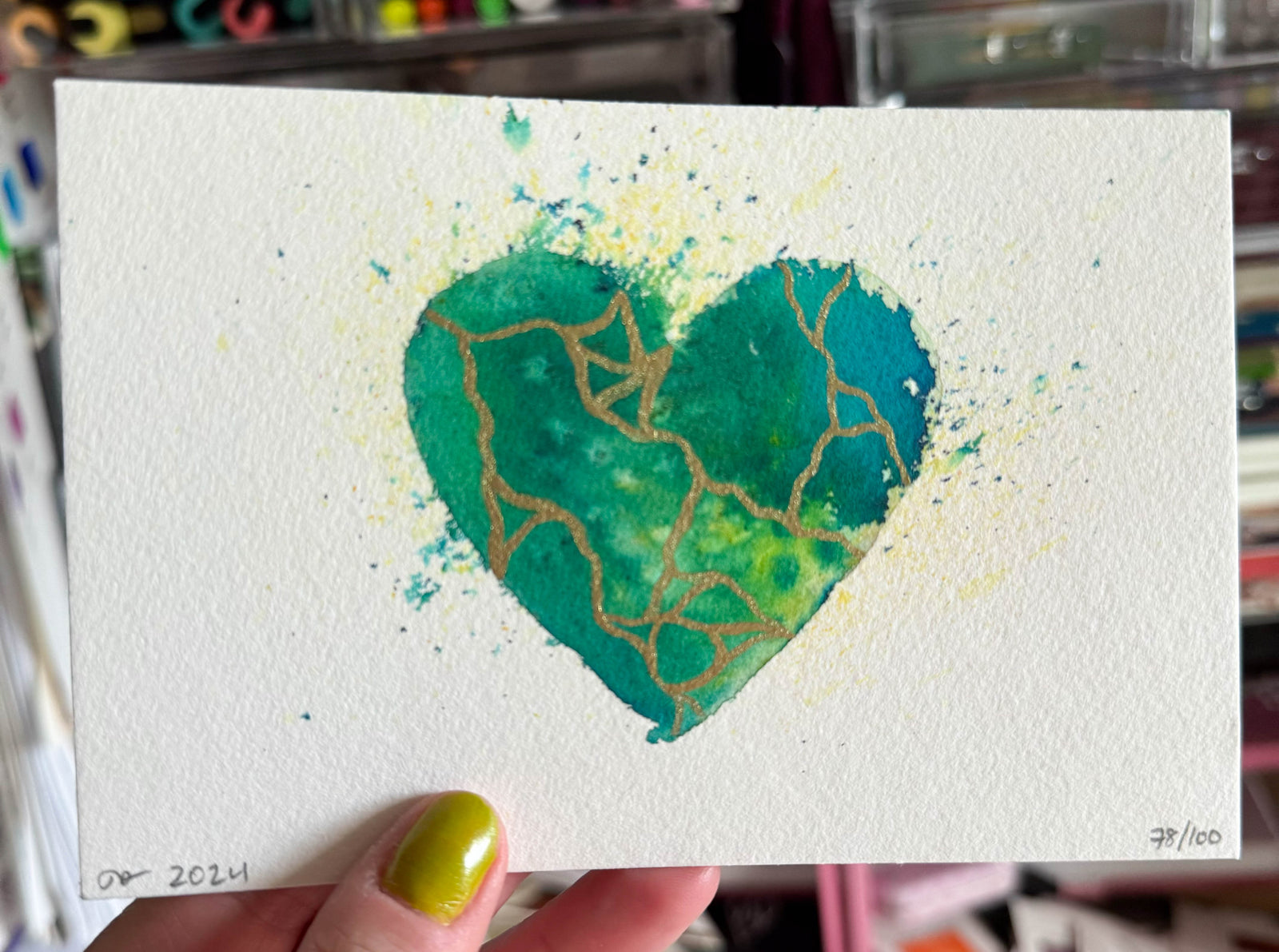 Miss You Much - Original Painting #78 - 4x6 Green/Teal/Gold