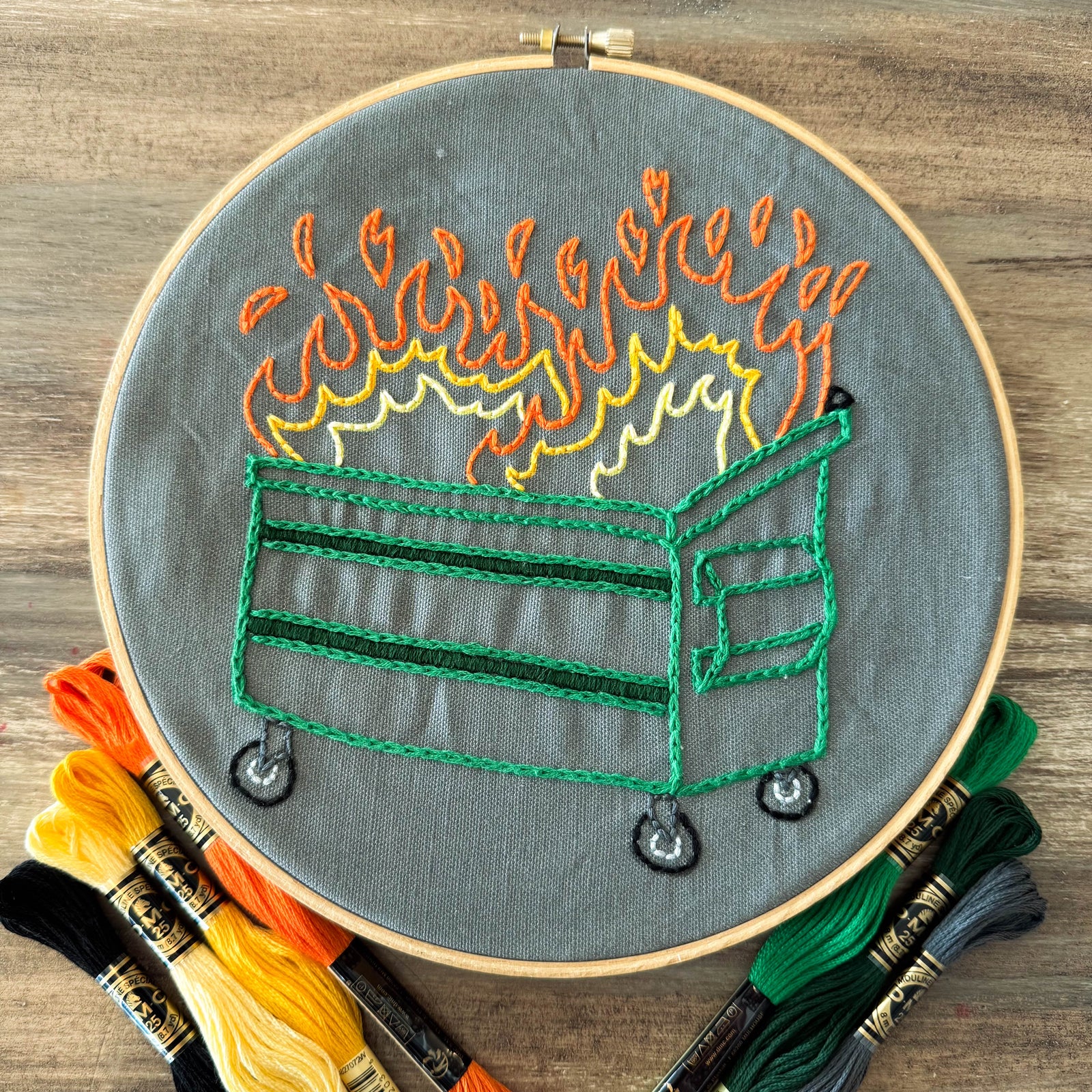Restocked: Dumpster Fire Embroidery Kits!