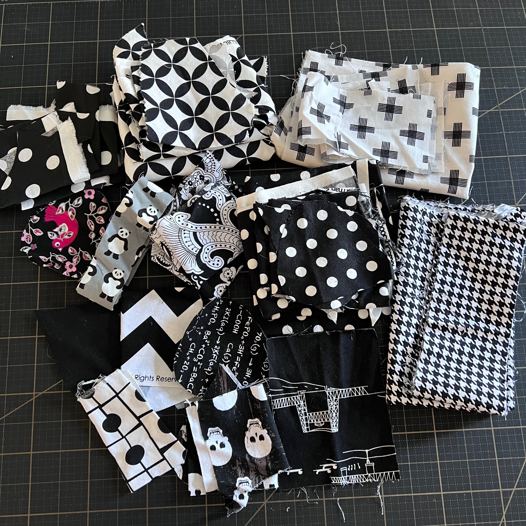 Black + White + Grey Fabric Scrap Bundle No. 8 - 10.1 oz.