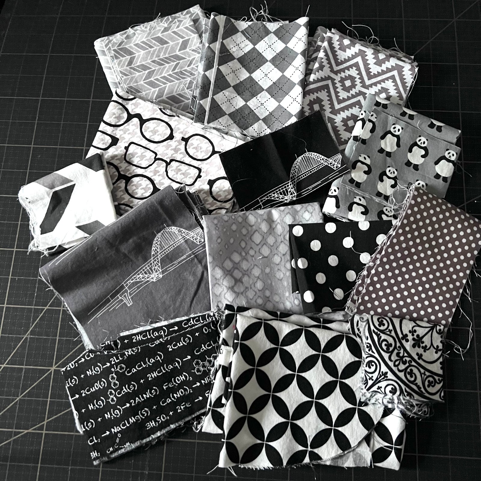 Black + White + Grey Fabric Scrap Bundle No. 11 - 12.5 oz.