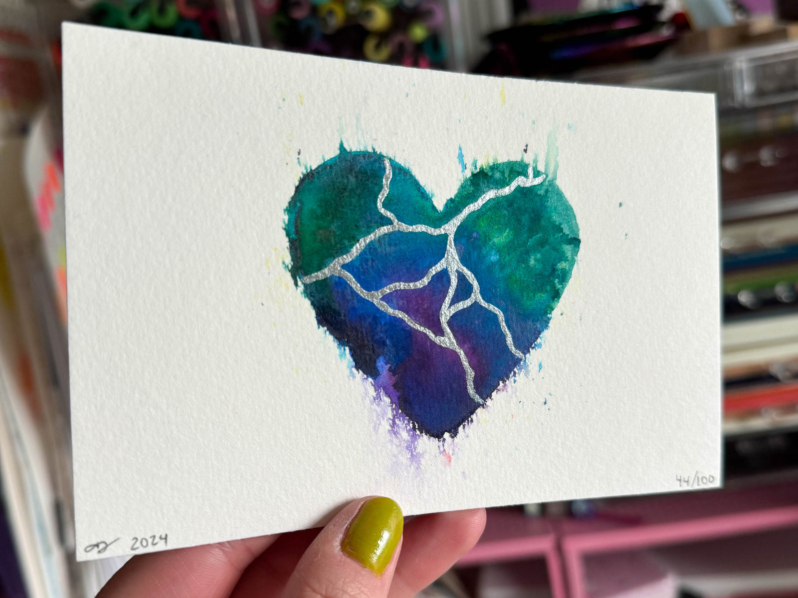 Gravity Rides Everything - Original Painting #44 - 4x6 Blue/Purple/Teal/Green/Silver