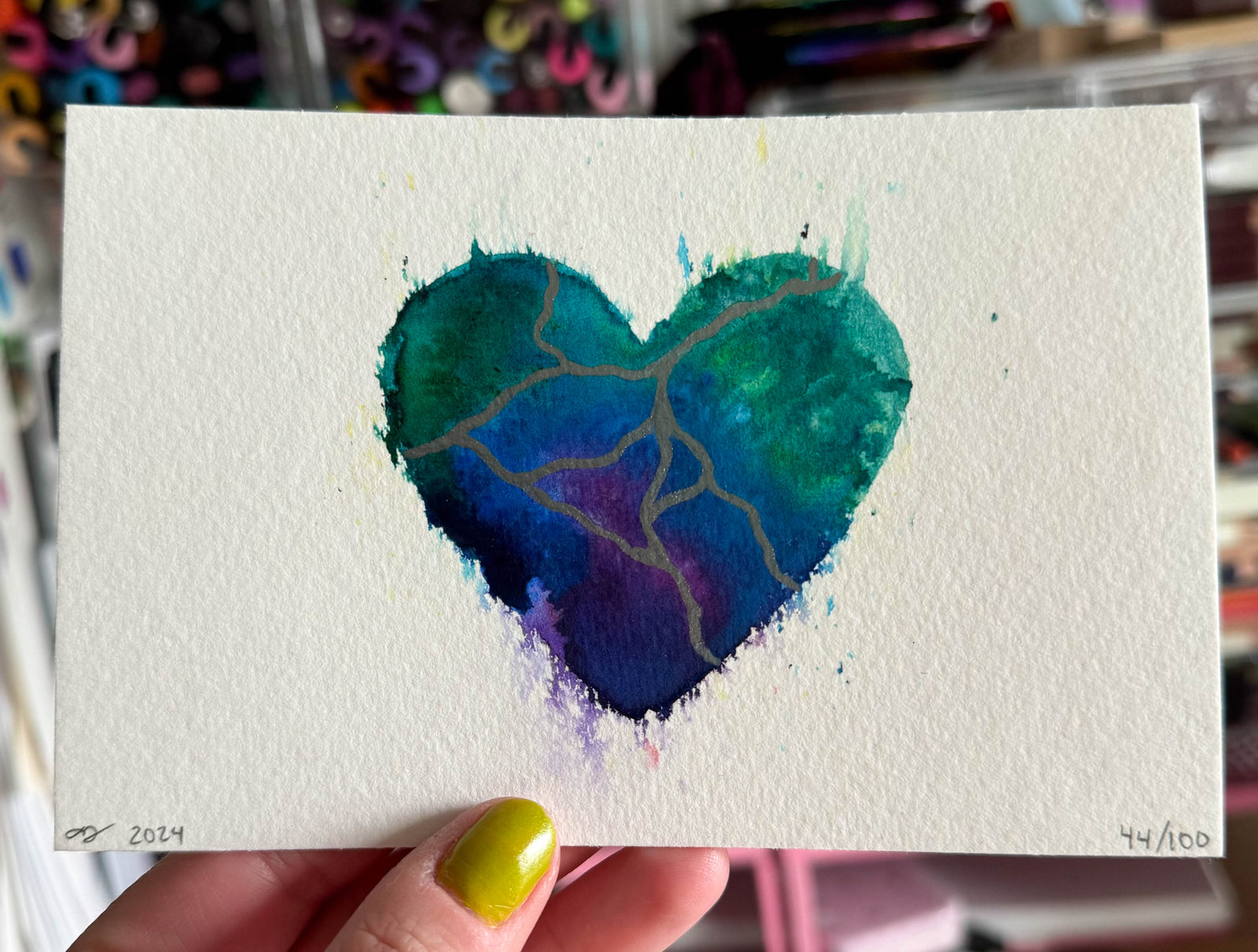 Gravity Rides Everything - Original Painting #44 - 4x6 Blue/Purple/Teal/Green/Silver