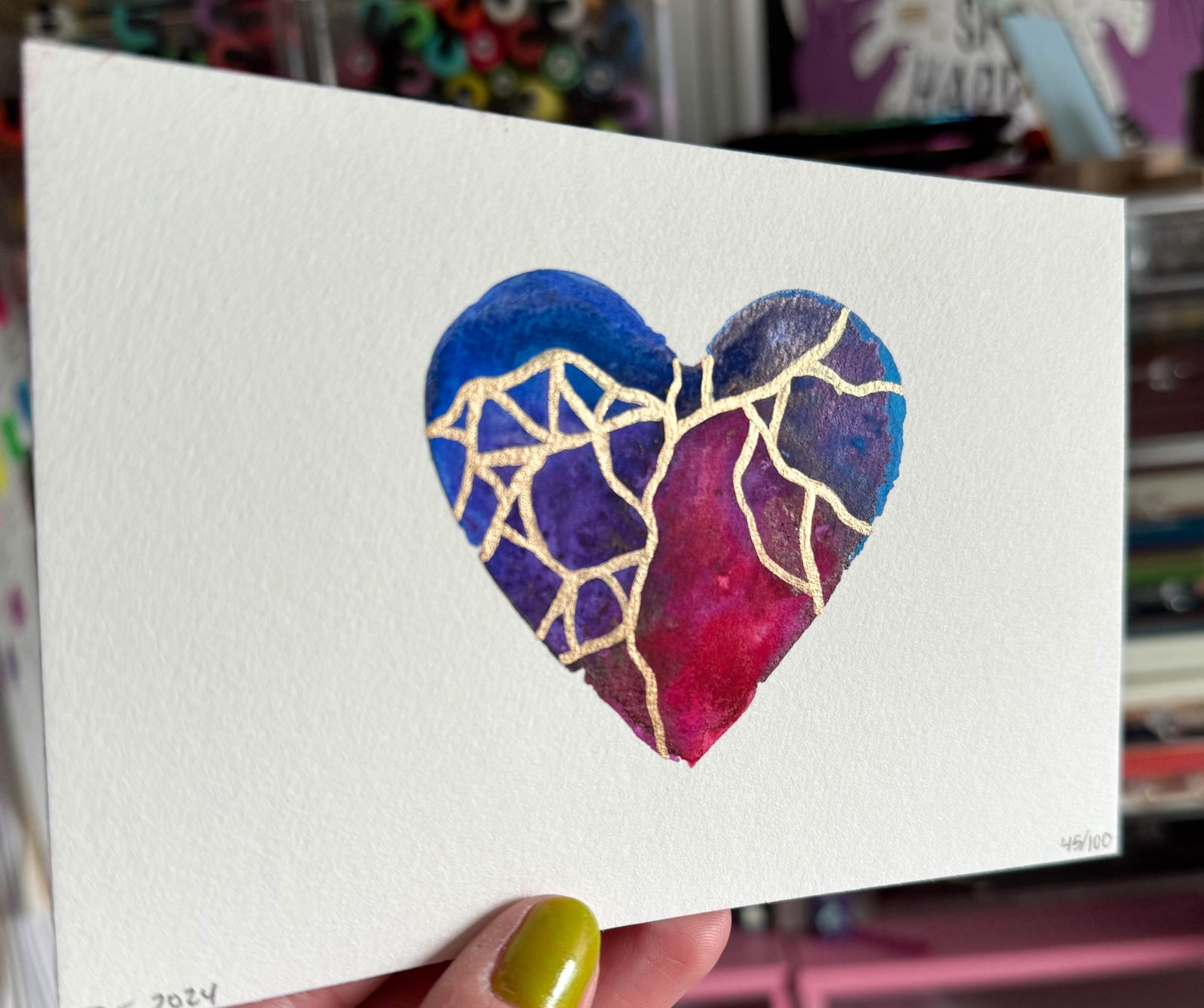 COZY - Original Painting #45 - 4x6 Blue/Purple/Red/Pink/Bronze