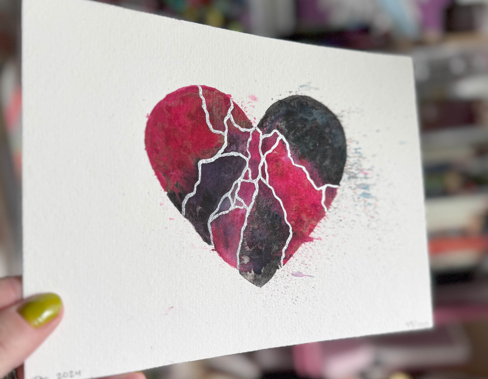 Hypnotize - Original Painting #49 - 6x8 Pink/Red/Grey/Black/Silver