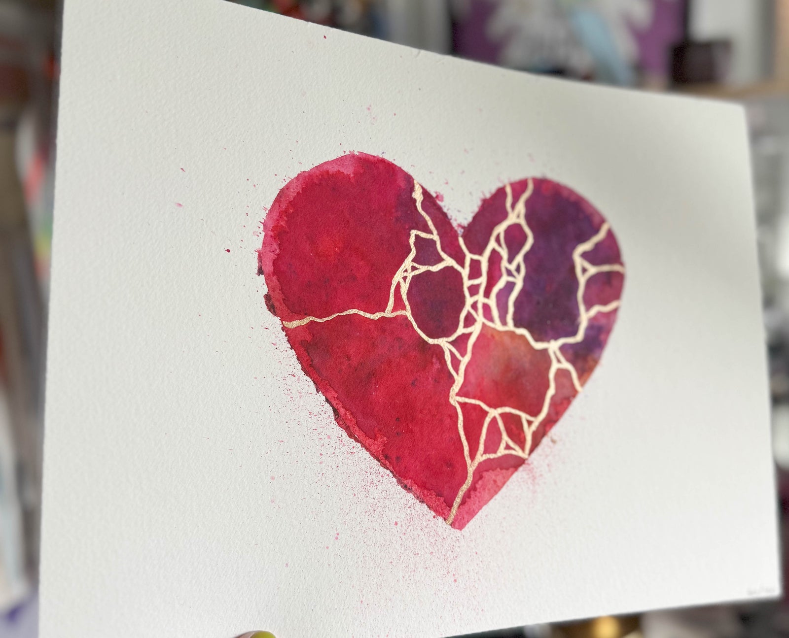 On My Love - Original Painting #50 - 9x12 Pink/Purple/Red/Copper