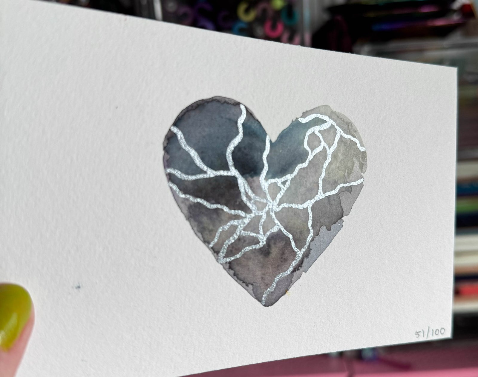 Blue Turning Gray - Original Painting #51 - 4x6 Grey/Silver