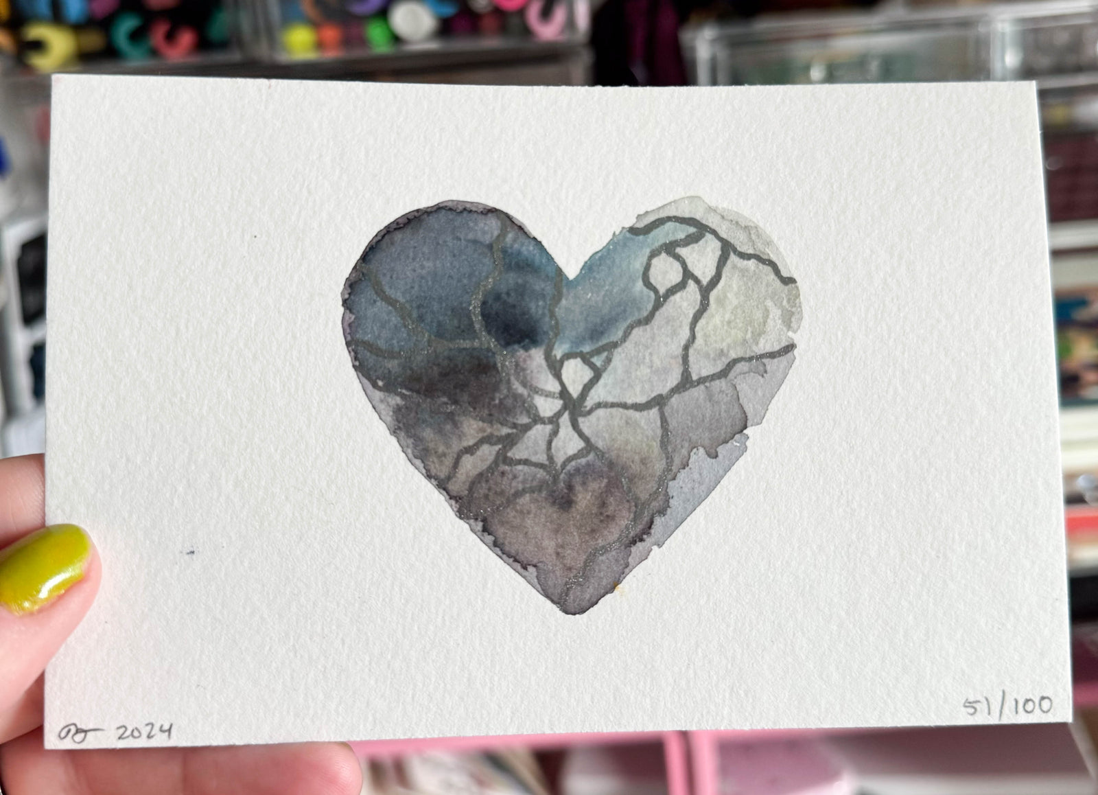 Blue Turning Gray - Original Painting #51 - 4x6 Grey/Silver