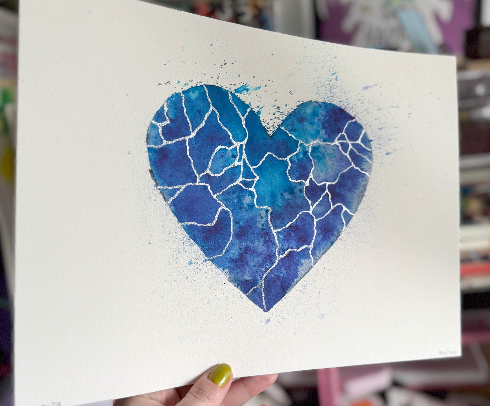 BLUE - Original Painting #54 - 9x12 Blue/Silver