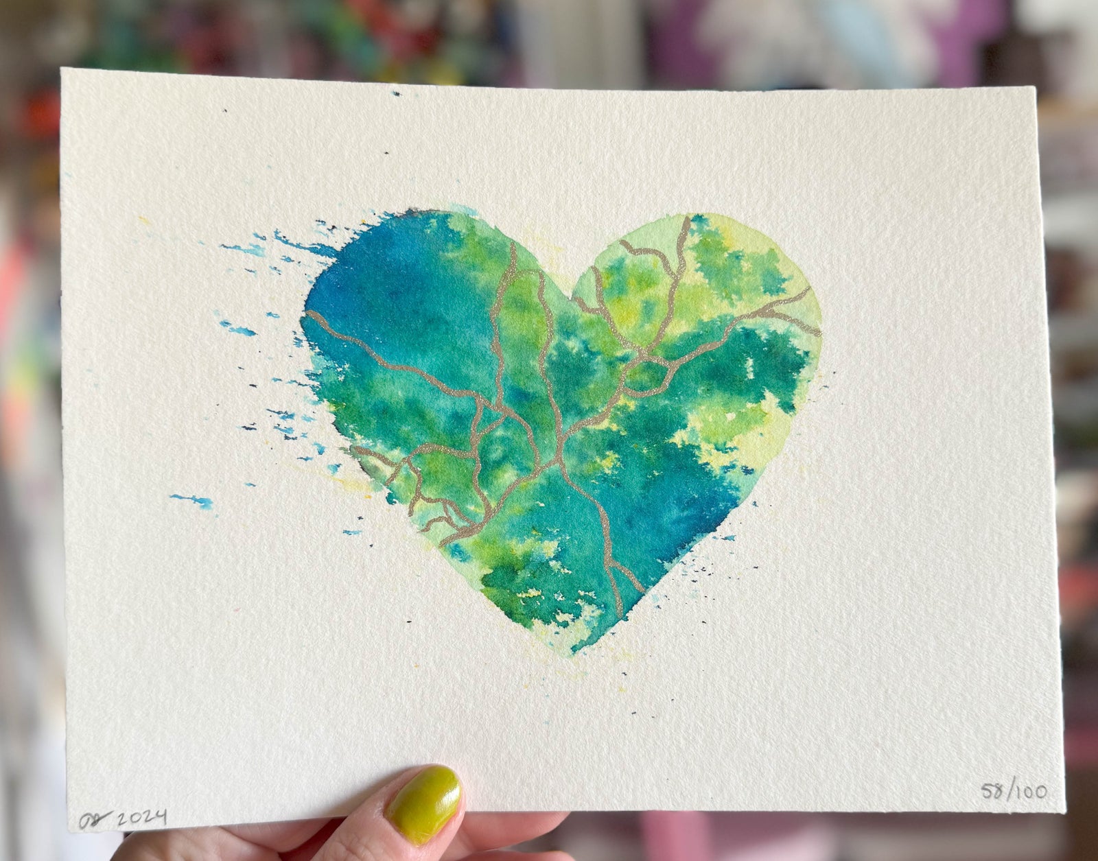 ENERGY - Original Painting #58 - 6x8 Blue/Green/Silver