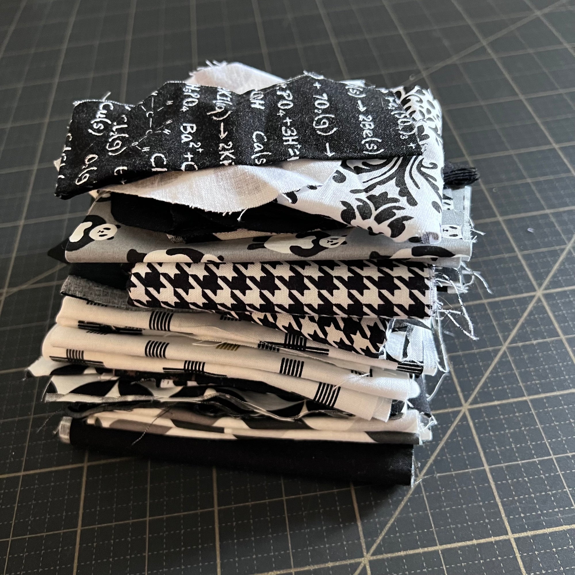 Black + White + Grey Fabric Scrap Bundle No. 10 - 10.4 oz.