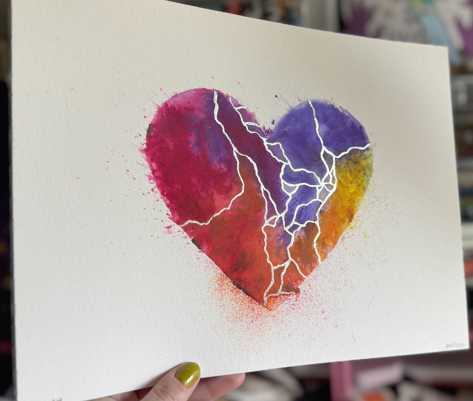 Hot Sugar - Original Painting #60 - 9x12 Pink/Orange/Yellow/Silver