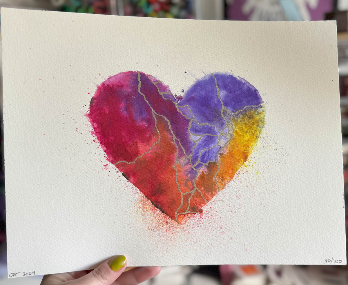 Hot Sugar - Original Painting #60 - 9x12 Pink/Orange/Yellow/Silver