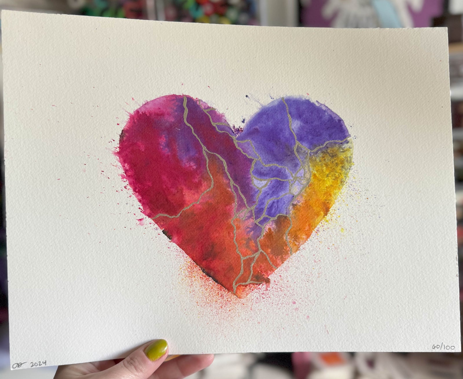 Hot Sugar - Original Painting #60 - 9x12 Pink/Orange/Yellow/Silver