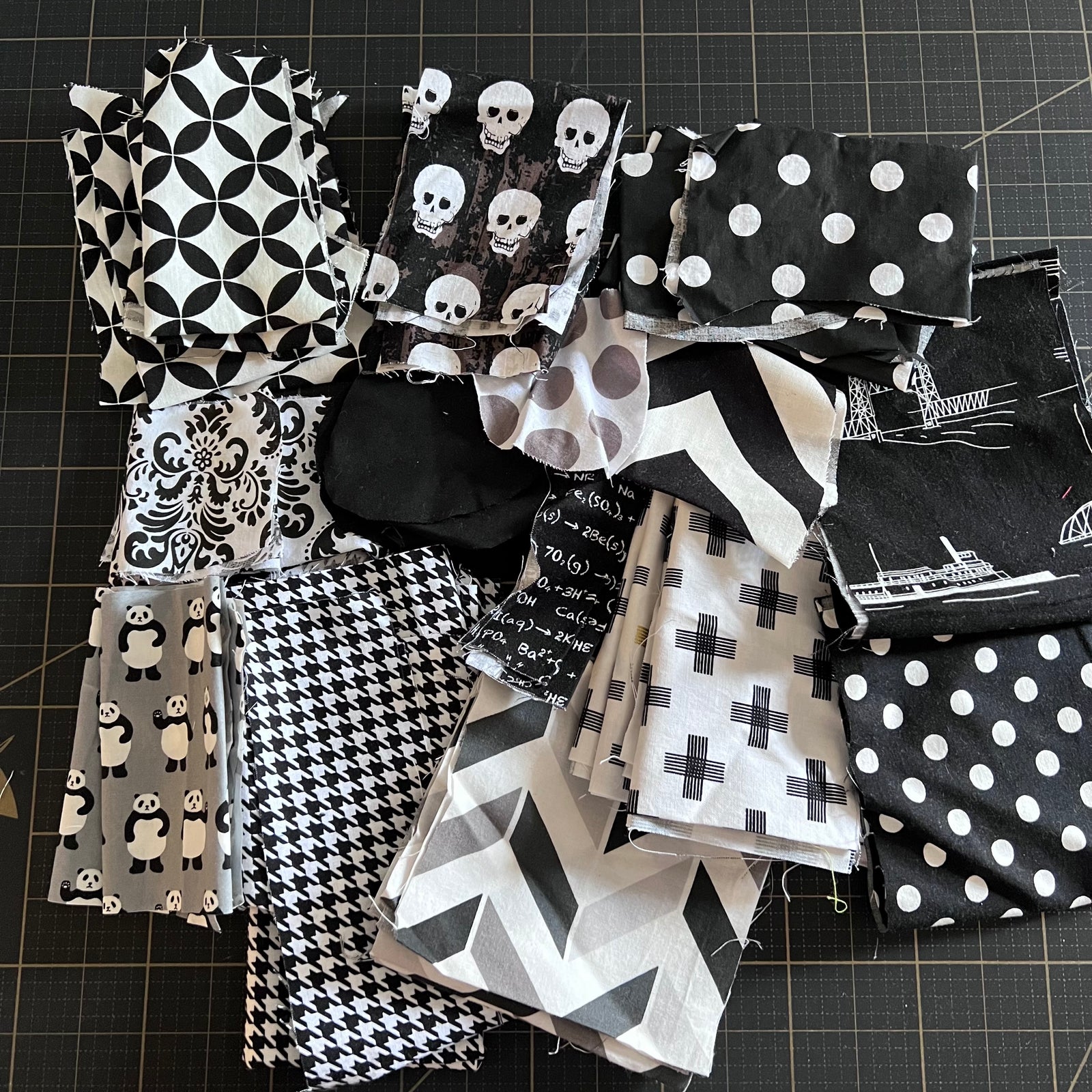 Black + White + Grey Fabric Scrap Bundle No. 10 - 10.4 oz.