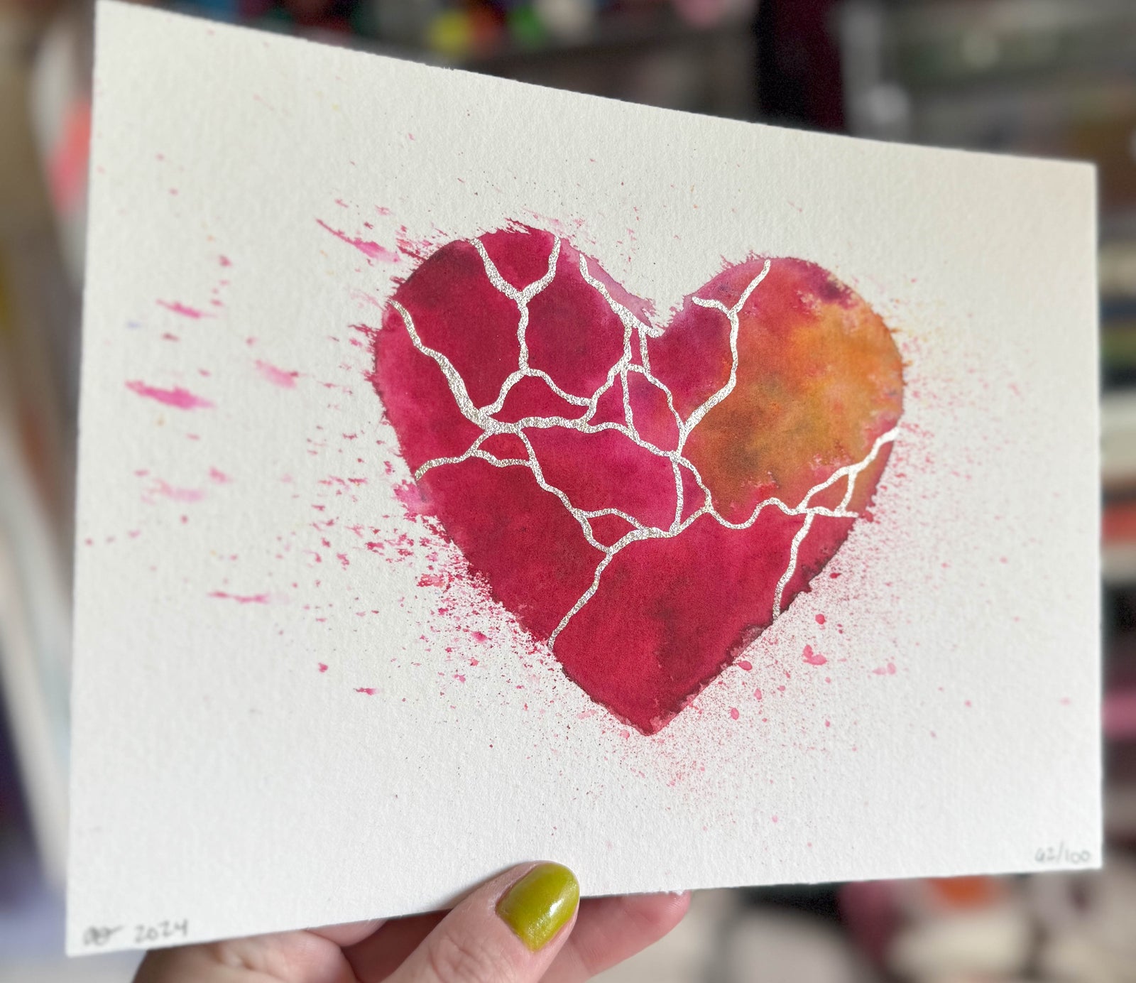 Break Free - Original Painting #62 - 6x8 Red/Orange/Pink/Silver