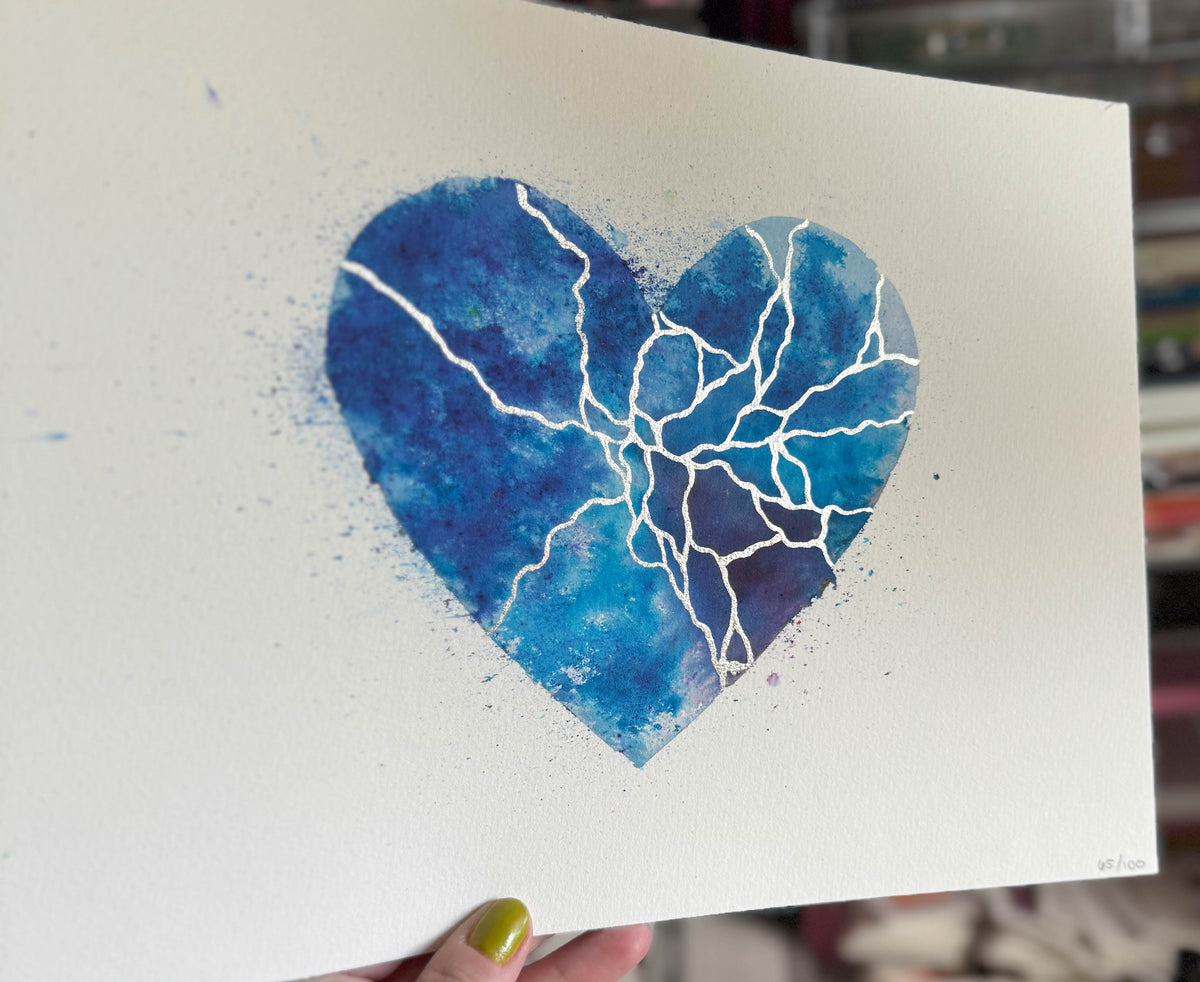 Blue World - Original Painting #65 - 9x12 Blue/Silver