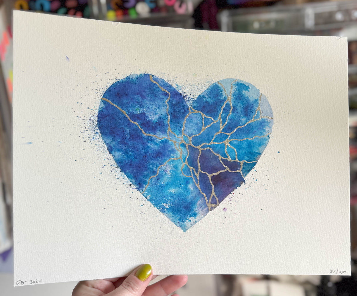 Blue World - Original Painting #65 - 9x12 Blue/Silver