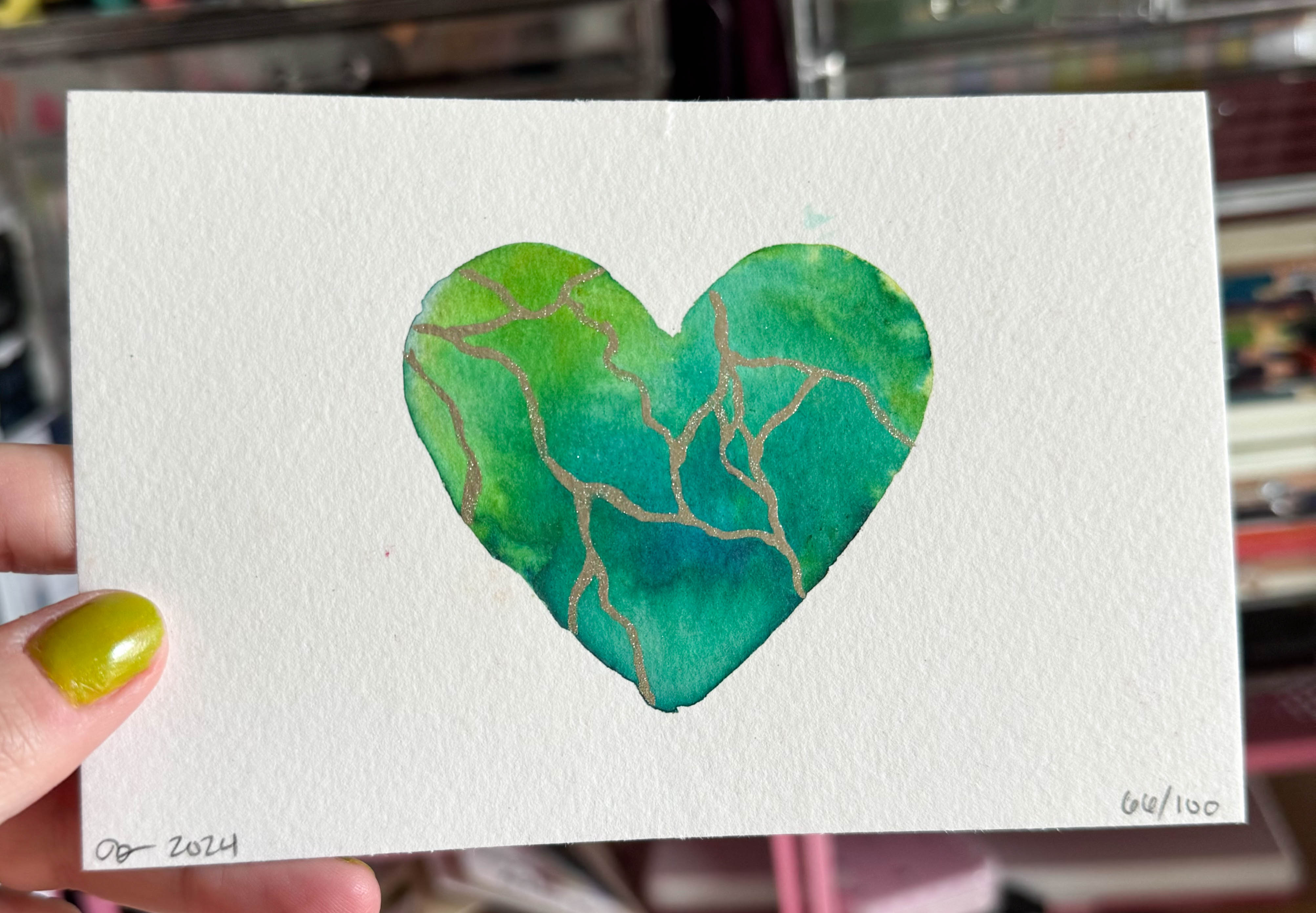 Breathe - Original Painting #66 - 4x6 Green/Teal/Silver