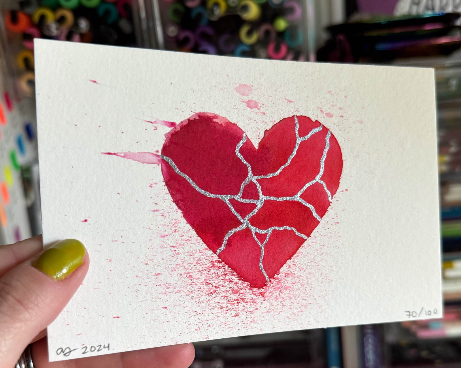 Instant Crush - Original Painting #70 - 4x6 Red/Silver