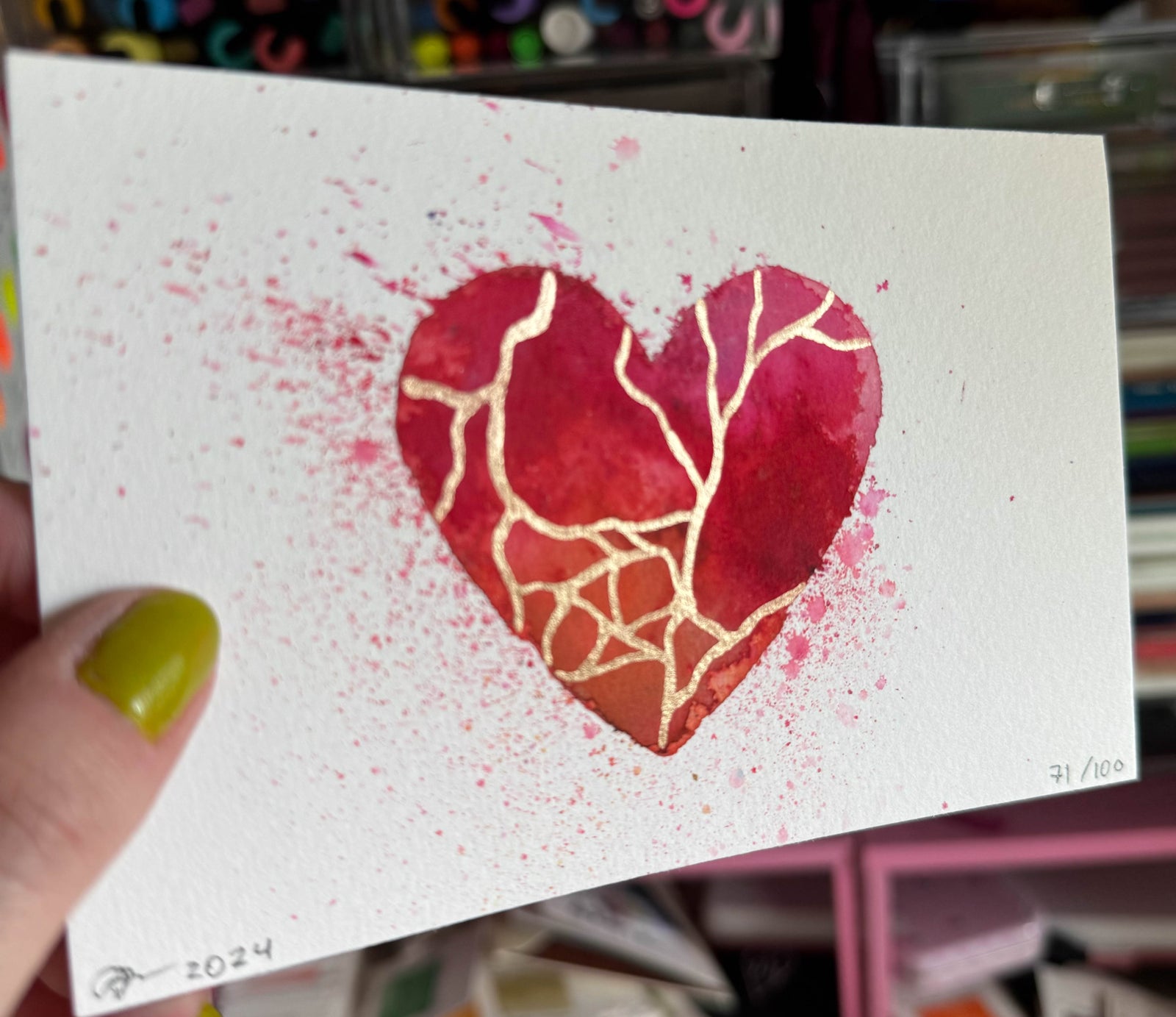 Head Over Heels - Original Painting #71 - 4x6 Red/Pink/Bronze