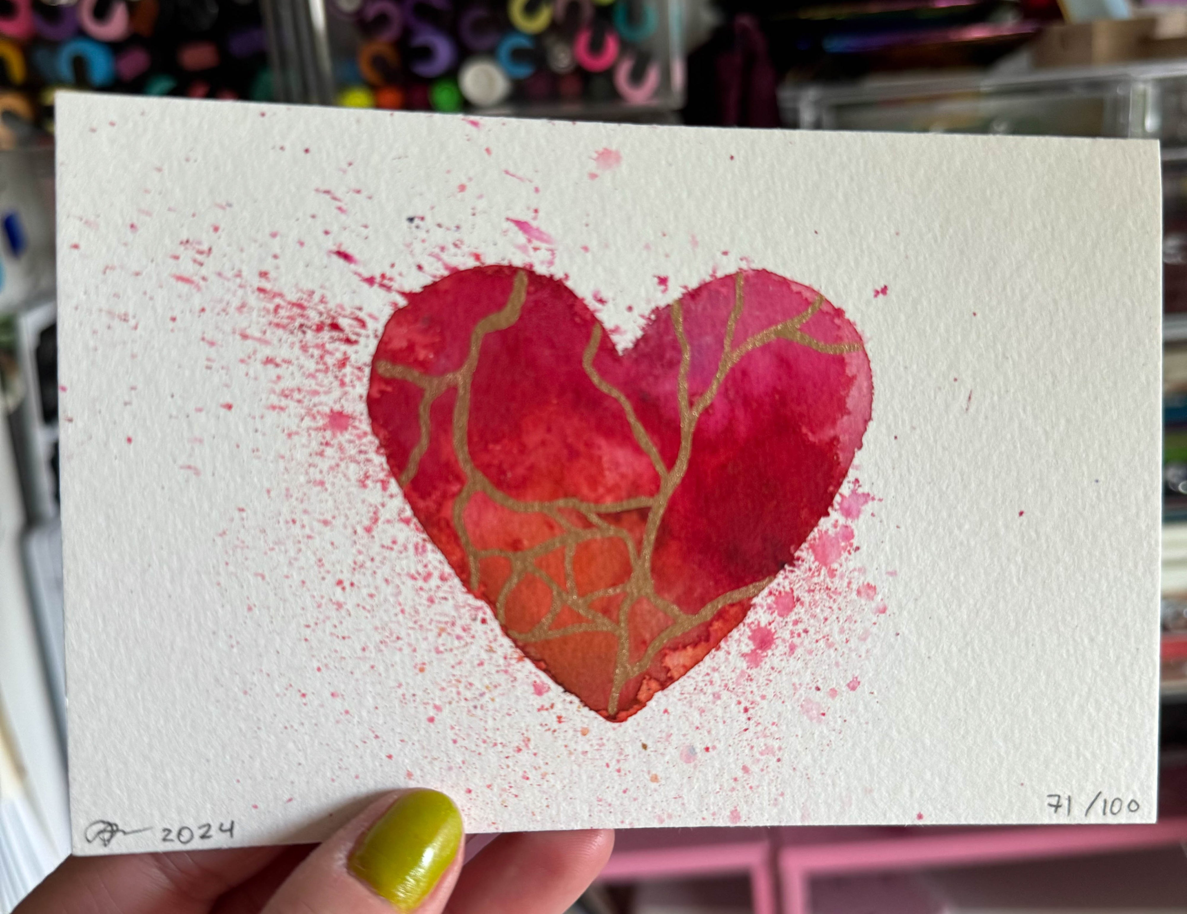 Head Over Heels - Original Painting #71 - 4x6 Red/Pink/Bronze