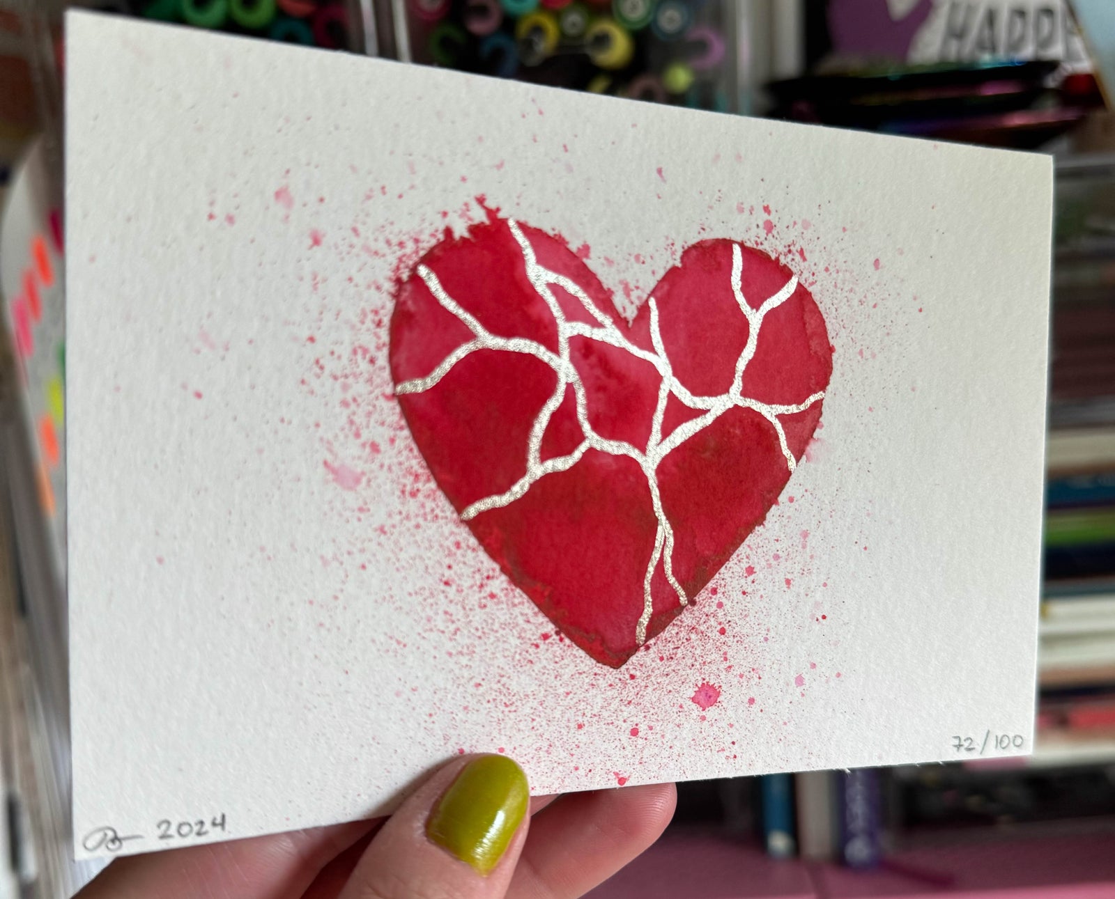 Something About Us - Original Painting #72 - 4x6 Red/Silver