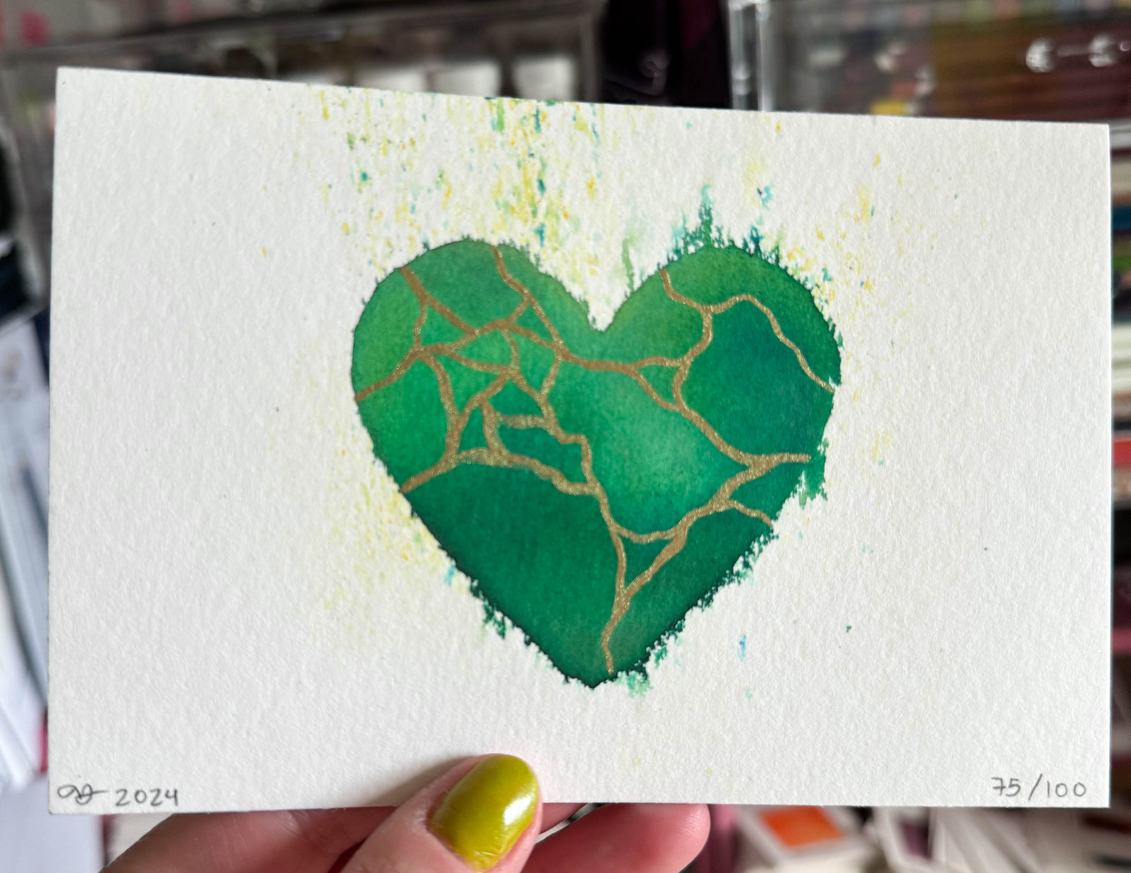 Seventh Heaven - Original Painting #75 - 4x6 Green/Bronze