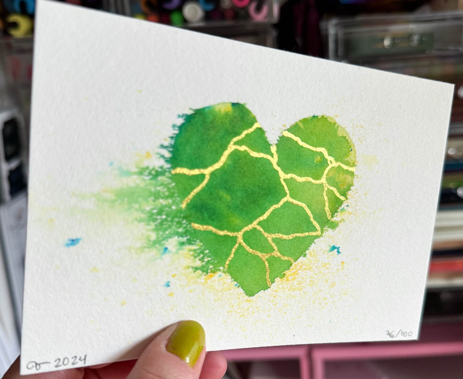 Sure Shot - Original Painting #76 - 4x6 Green/Gold