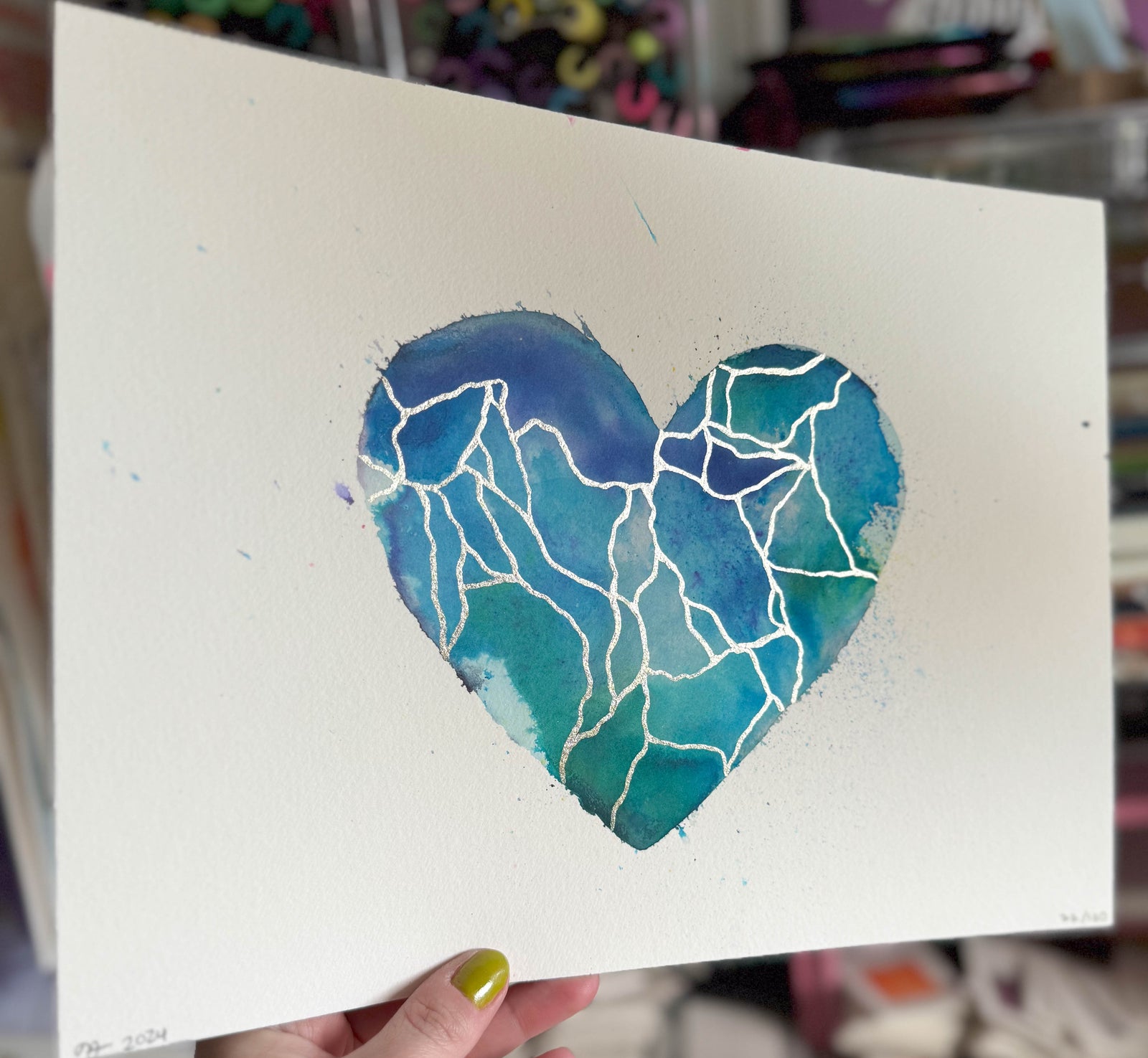 just like magic - Original Painting #77 - 9x12 Blue/Teal/Green/Silver