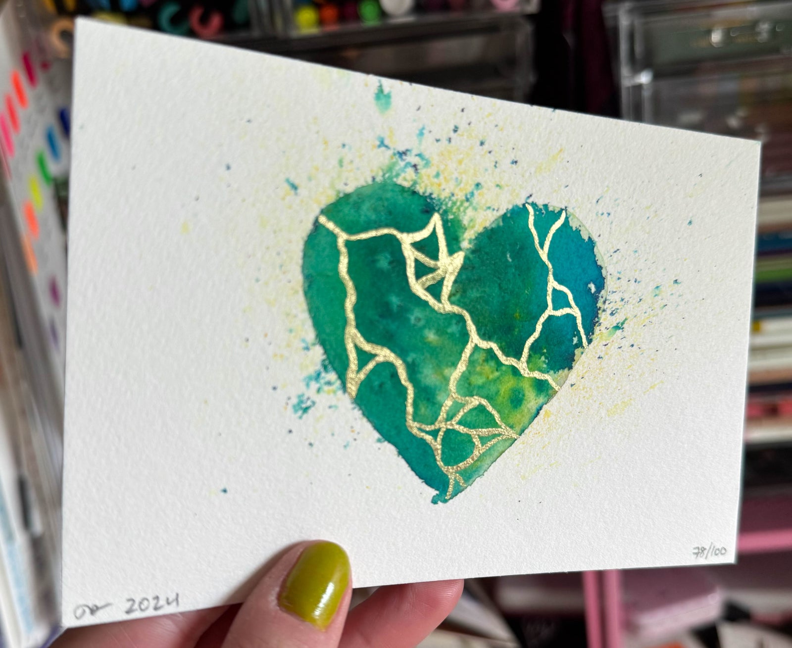 Miss You Much - Original Painting #78 - 4x6 Green/Teal/Gold