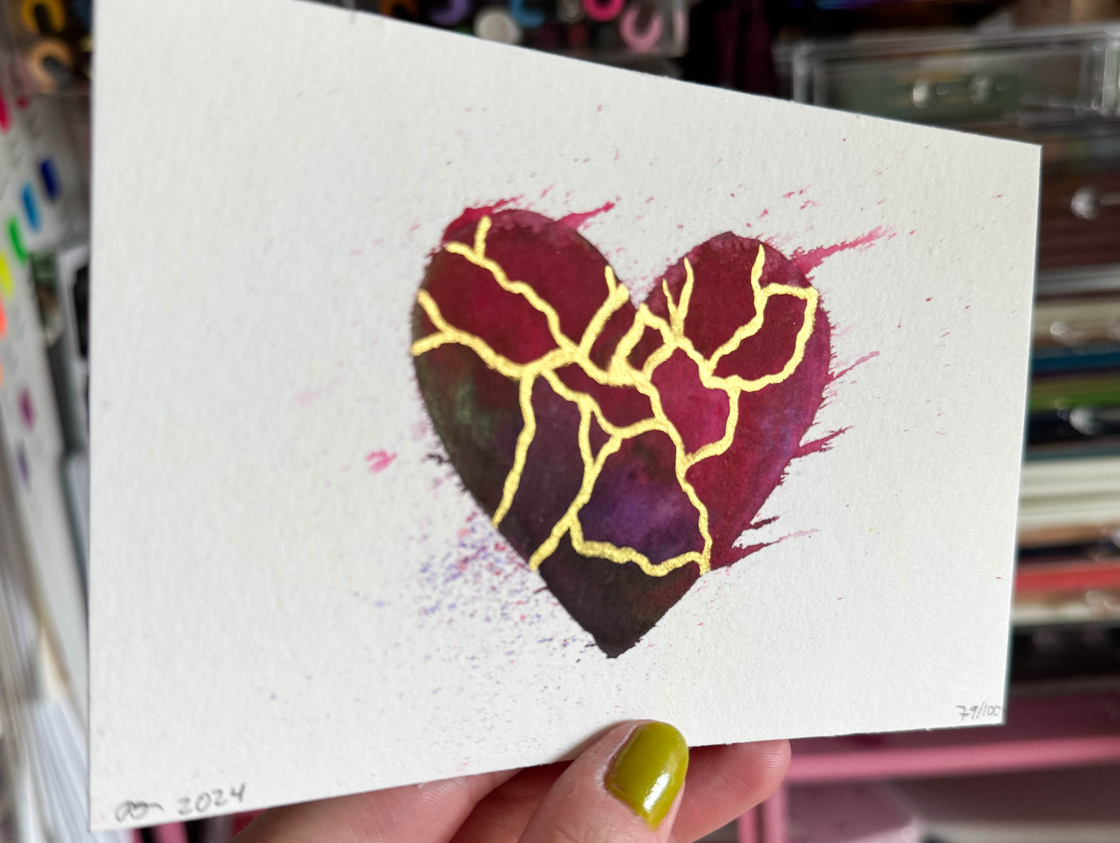 I Will Follow You Into the Dark - Original Painting #79 - 4x6 Red/Purple/Pink/Gold