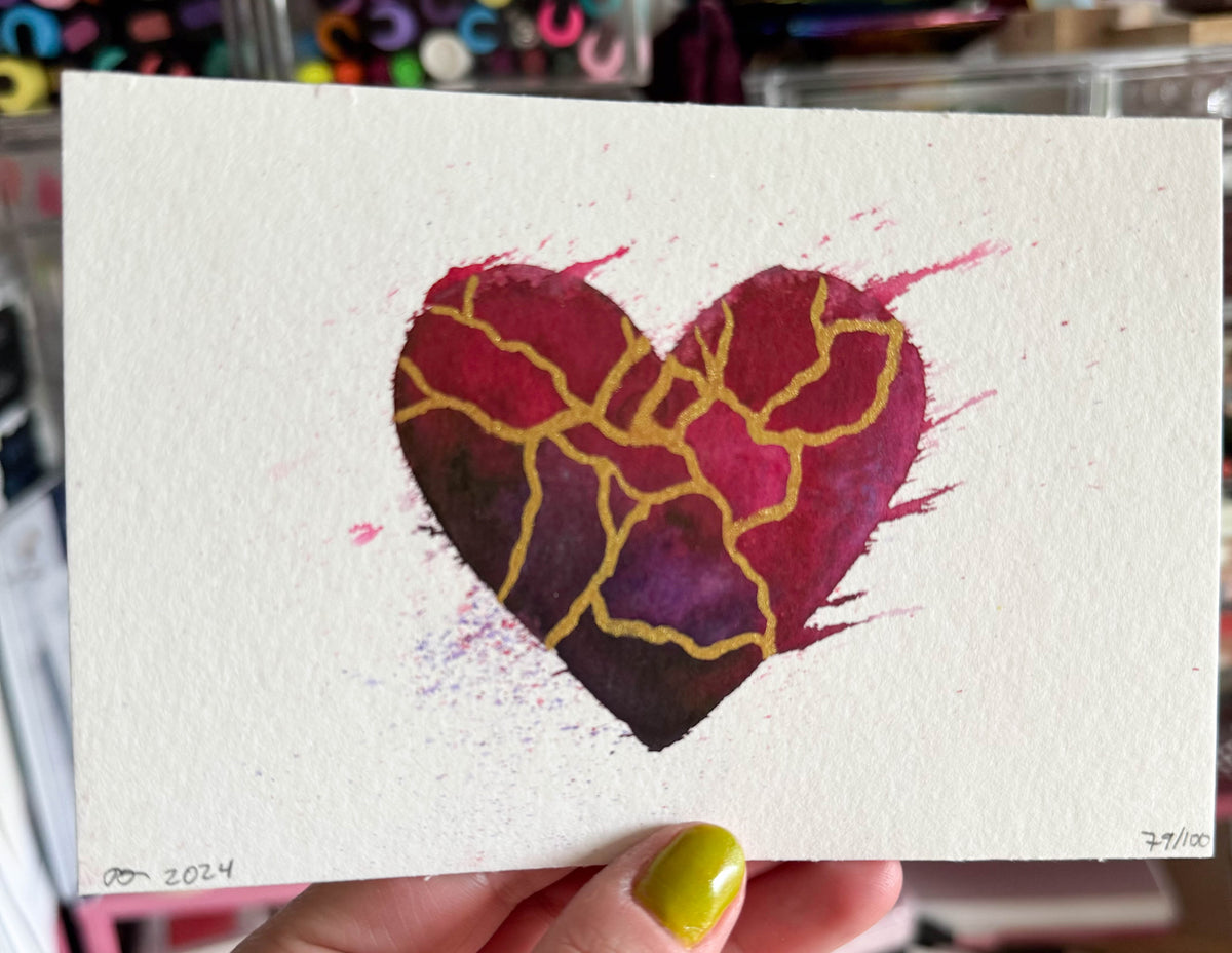 I Will Follow You Into the Dark - Original Painting #79 - 4x6 Red/Purple/Pink/Gold