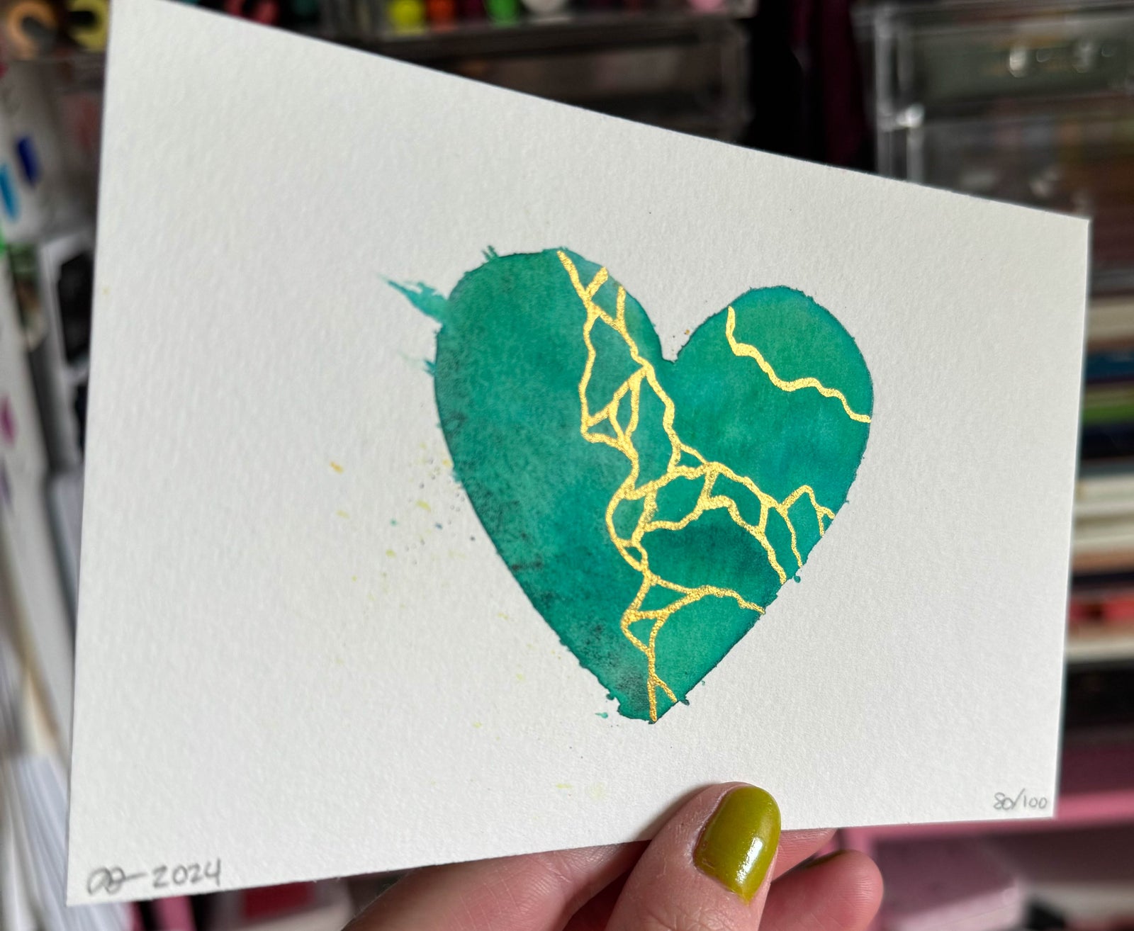 Sweet Disposition - Original Painting #80 - 4x6 Teal/Gold