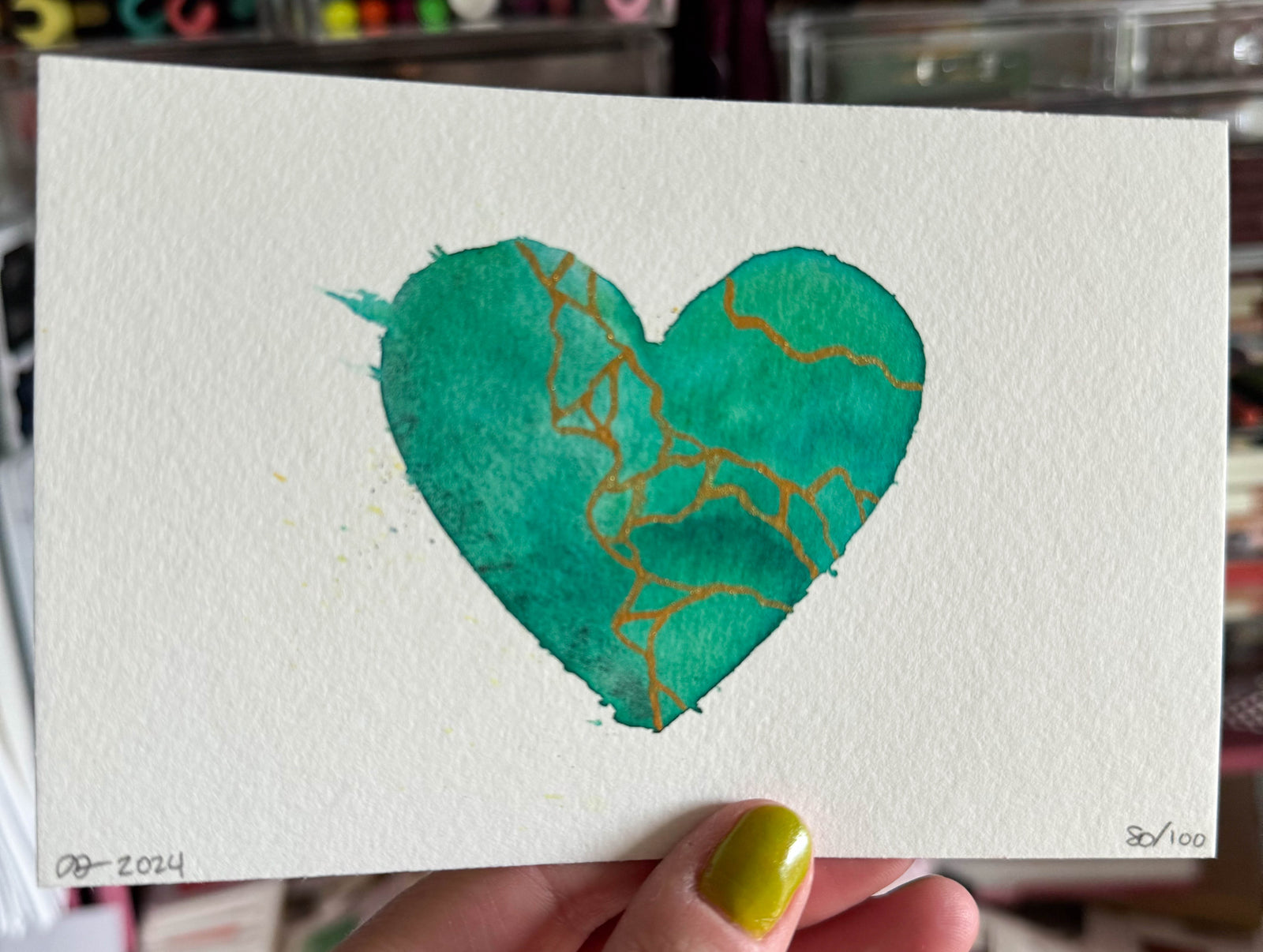 Sweet Disposition - Original Painting #80 - 4x6 Teal/Gold