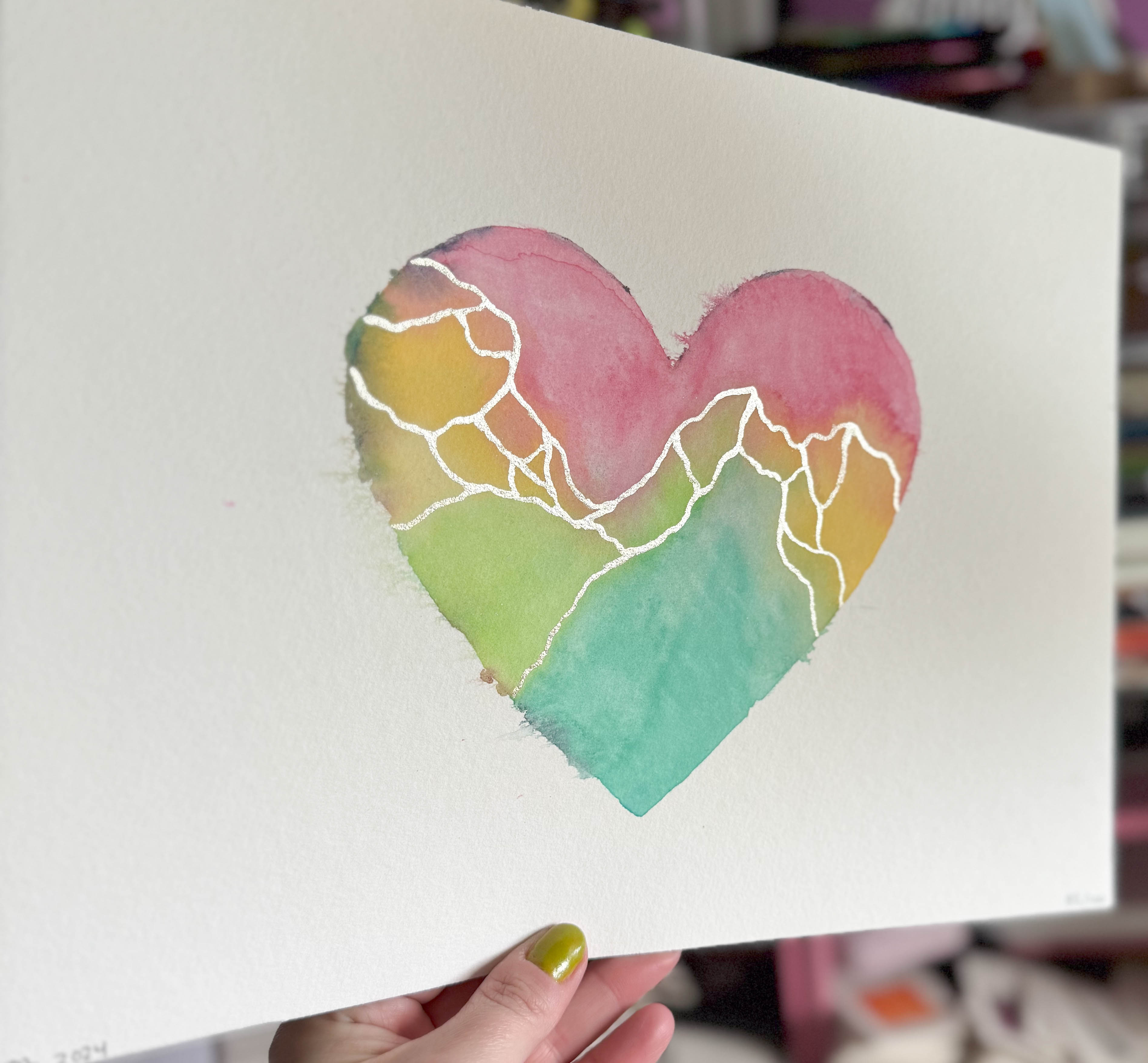 Quartz - Original Painting #82 - 9x12 Pastel Rainbow/Silver