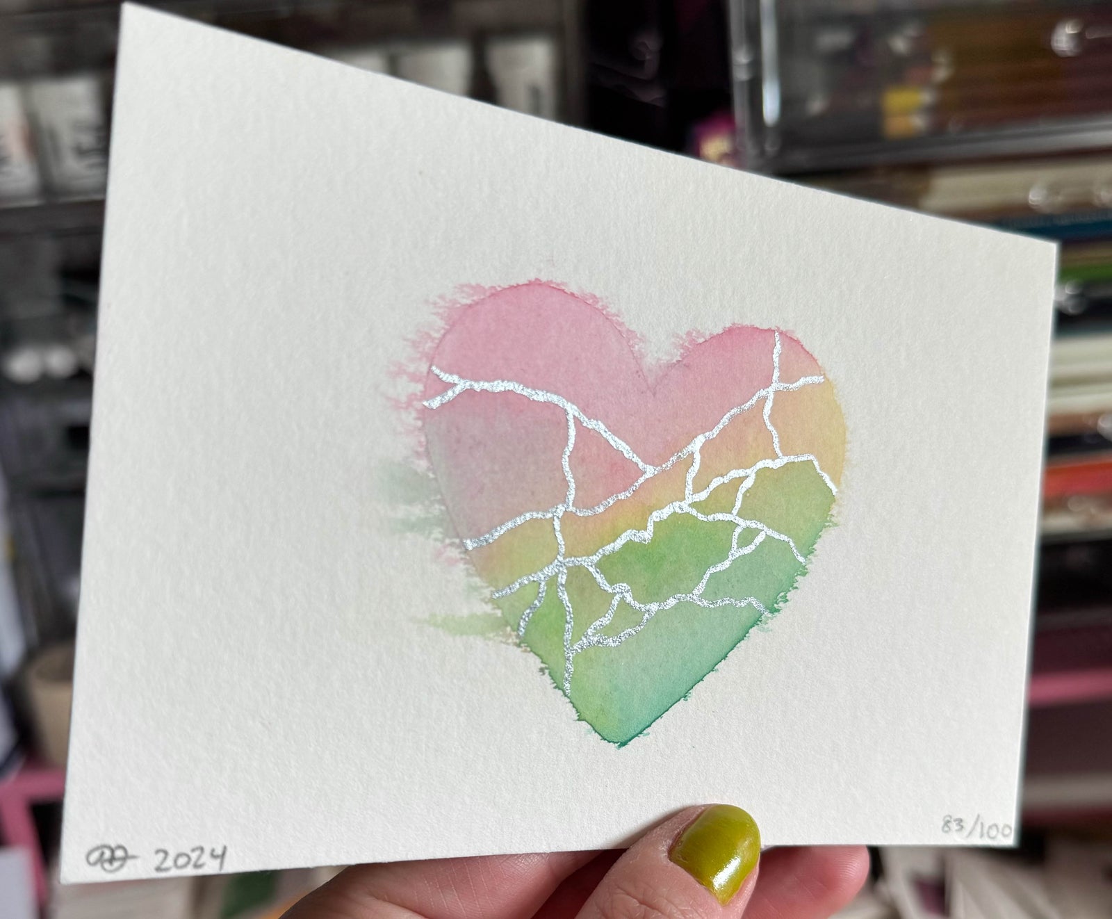 Dreamcatching - Original Painting #83 - 4x6 Pastel Rainbow/Silver