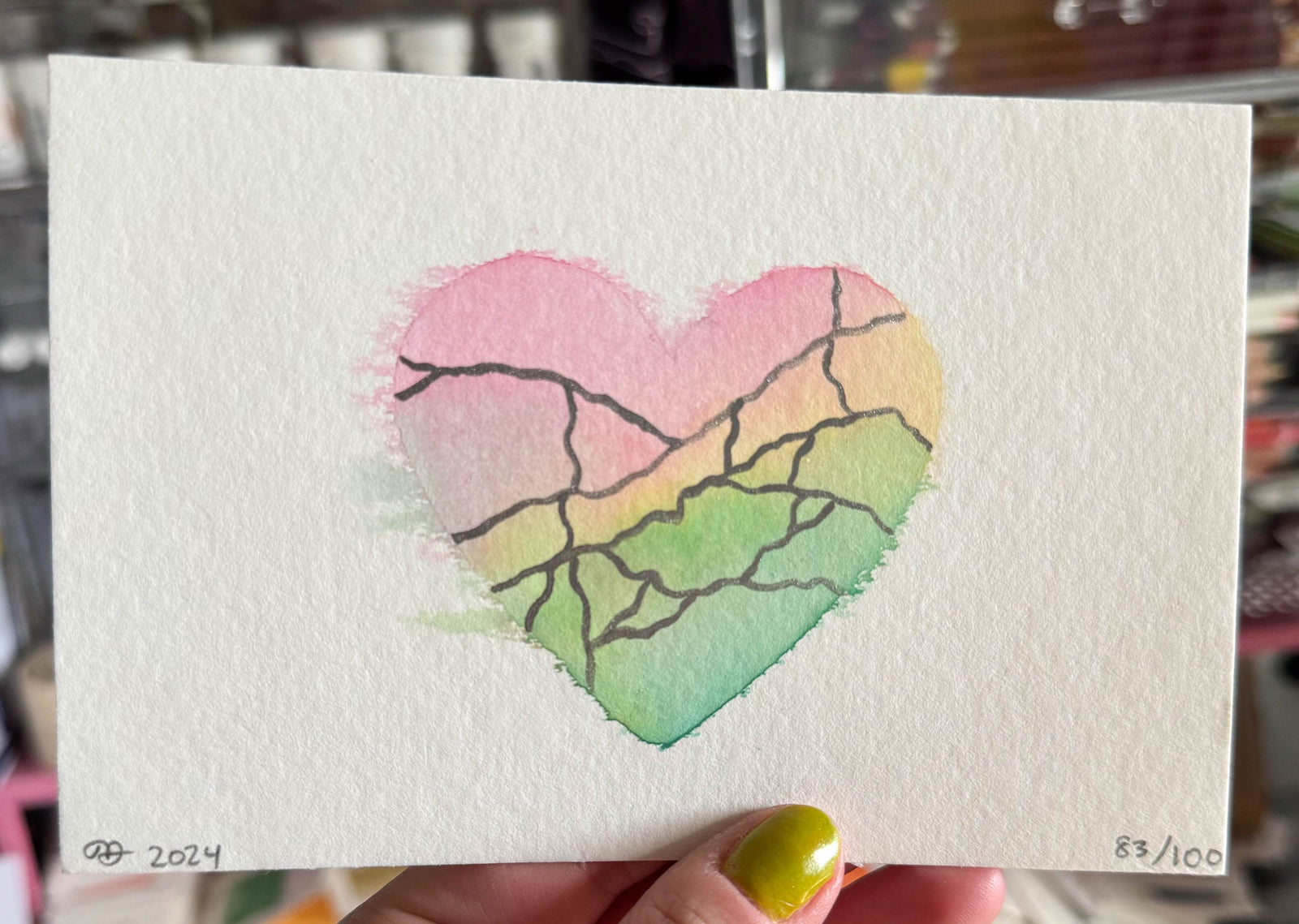 Dreamcatching - Original Painting #83 - 4x6 Pastel Rainbow/Silver