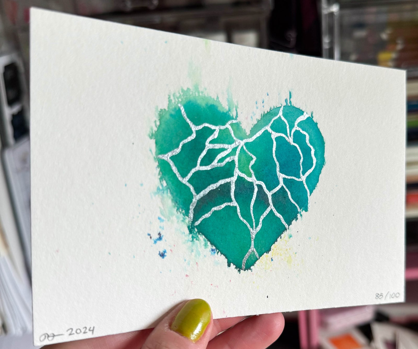 Zoom Zoom - Original Painting #85 - 4x6 Teal/Silver