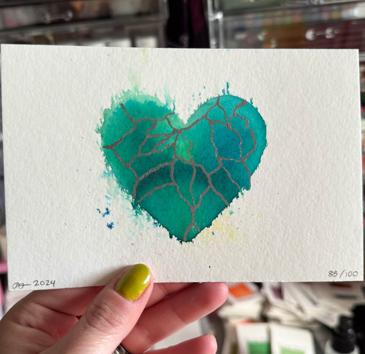 Zoom Zoom - Original Painting #85 - 4x6 Teal/Silver