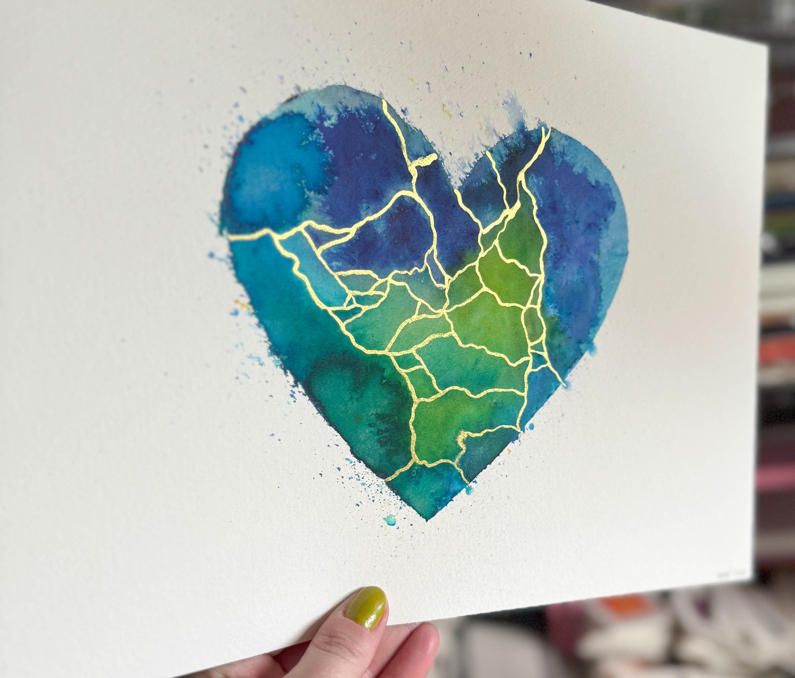 The Rain Song - Original Painting #87 - 9x12 Blue/Green/Teal/Gold