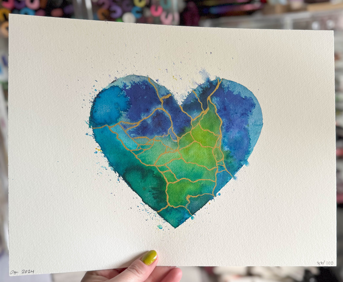 The Rain Song - Original Painting #87 - 9x12 Blue/Green/Teal/Gold