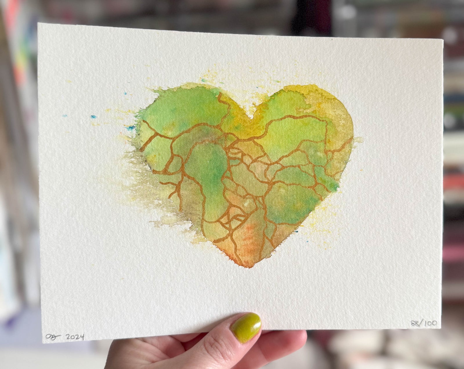 Running in the Grass - Original Painting #88- 6x8 Brown/Green/Yellow/Copper