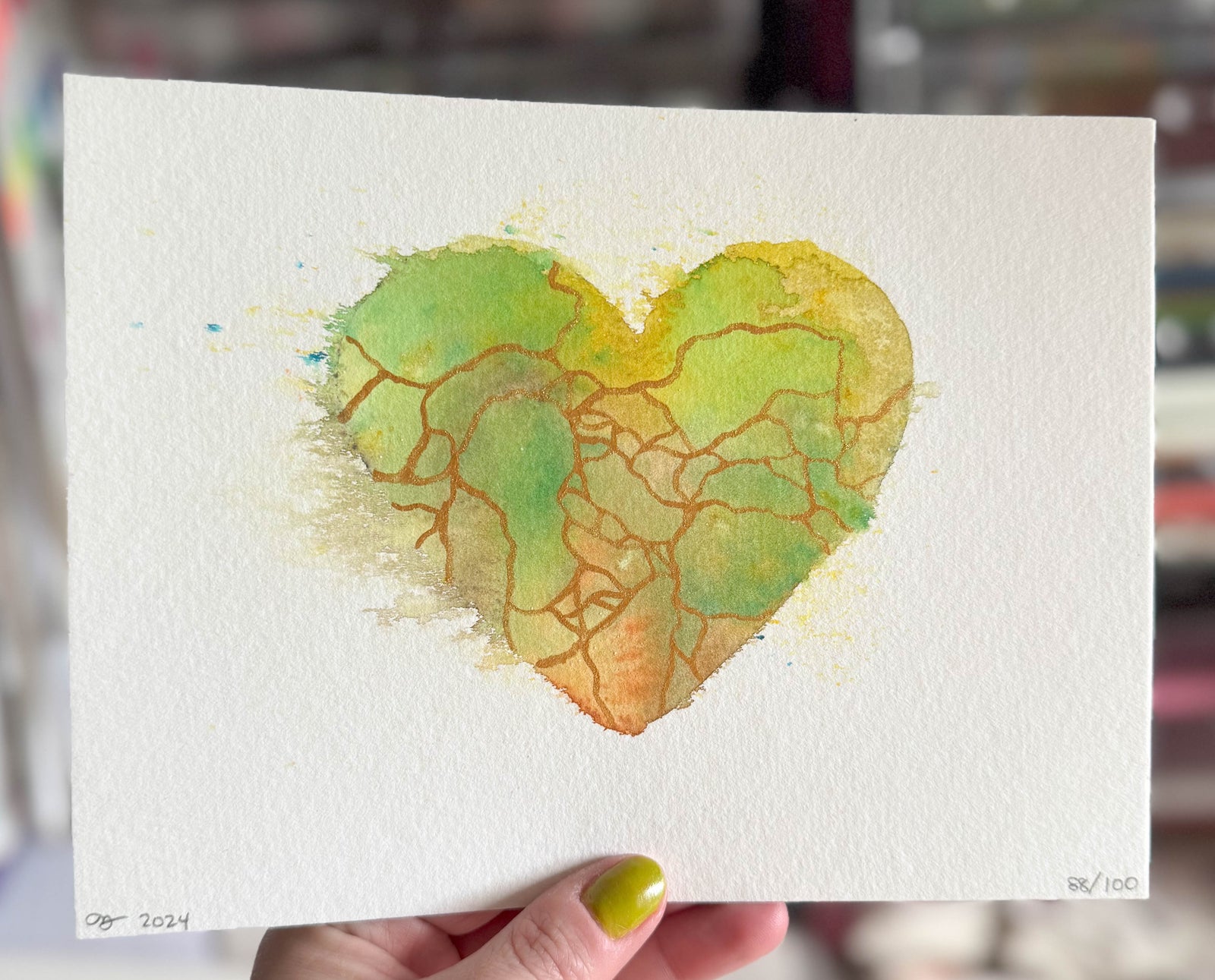 Running in the Grass - Original Painting #88- 6x8 Brown/Green/Yellow/Copper