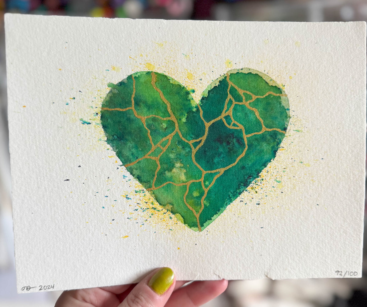 Skipping Like A Stone - Original Painting #92 - 6x8 Green/Gold