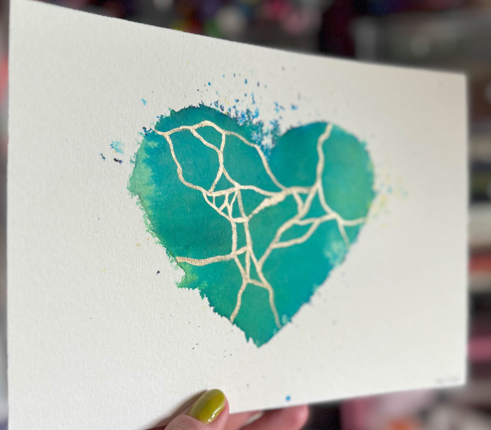 Careful You - Original Painting #93 - 6x8 Teal/Bronze