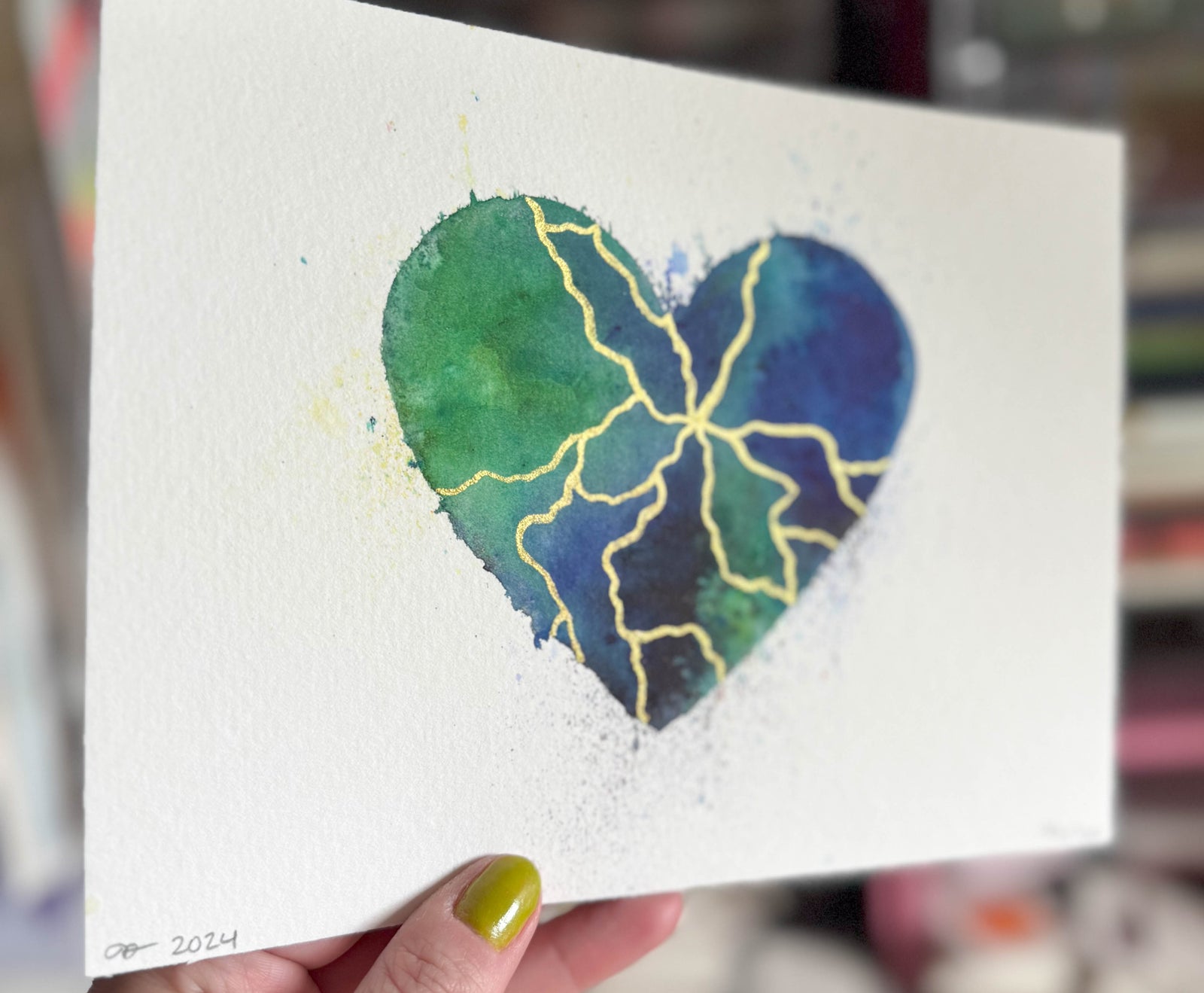 Contact - Original Painting #97 - 6x8 Blue/Green/Gold