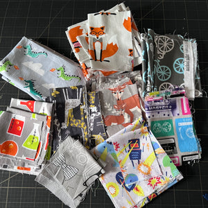 Grey + Multicolor Fabric Scrap Bundle No. 6 - 10.2 oz.
