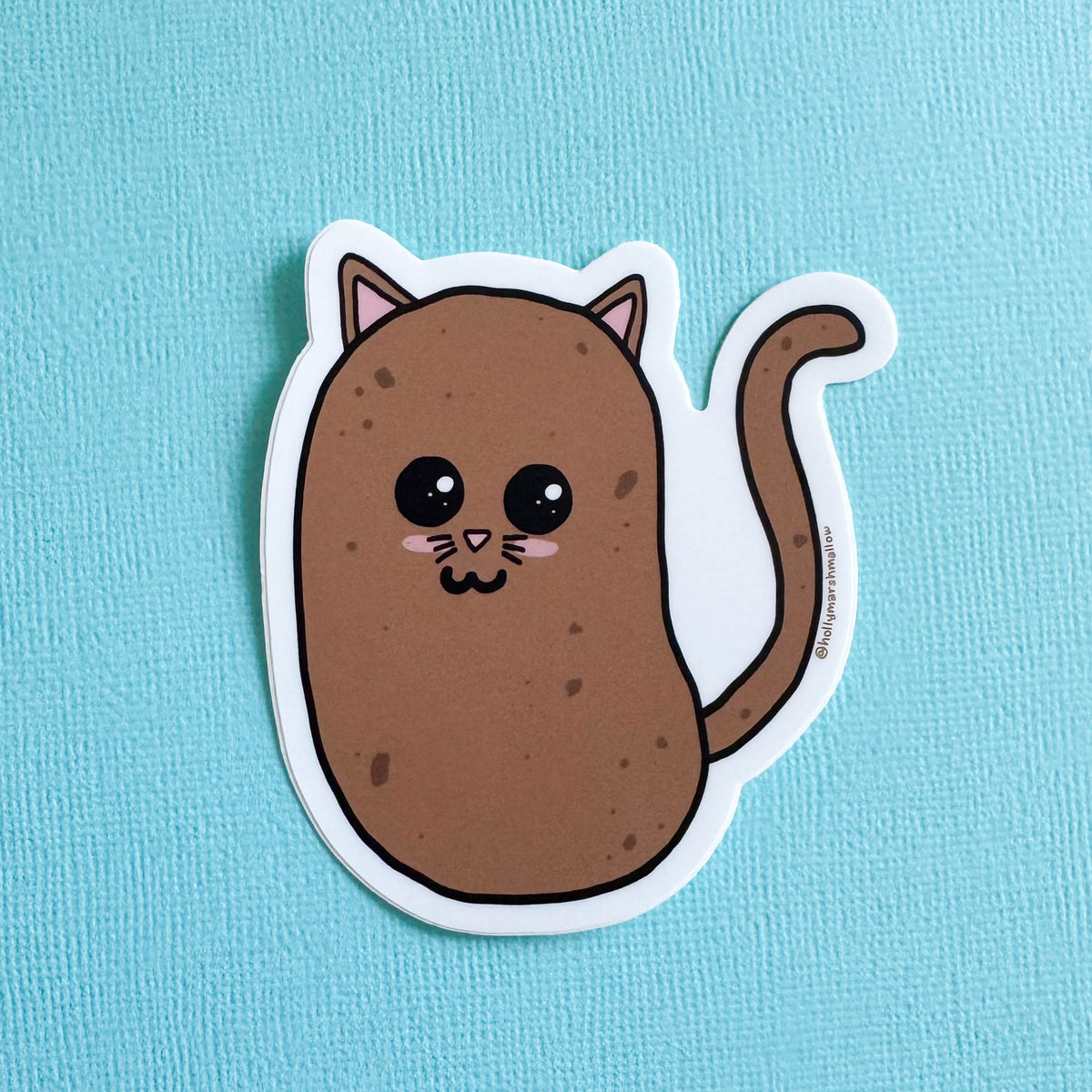 Sticker of a Potato cat sticker on a blue background